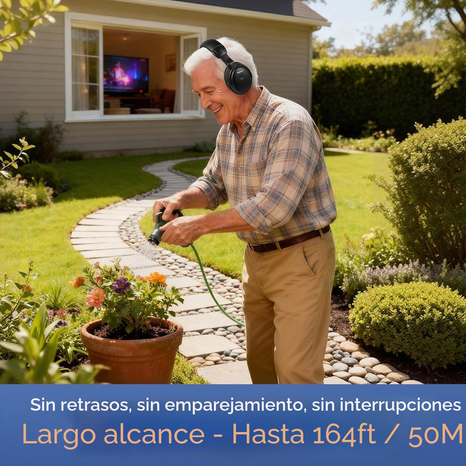 SIMOLIO 825D Auriculares Inalámbricos para TV con Voz Clara para Diálogos | Modo TV y BT, Modo Escucha & Batería Extra para Mayores, Control de Tono y Balanc, Sin Retraso, Conexión para Soundbar, 50M