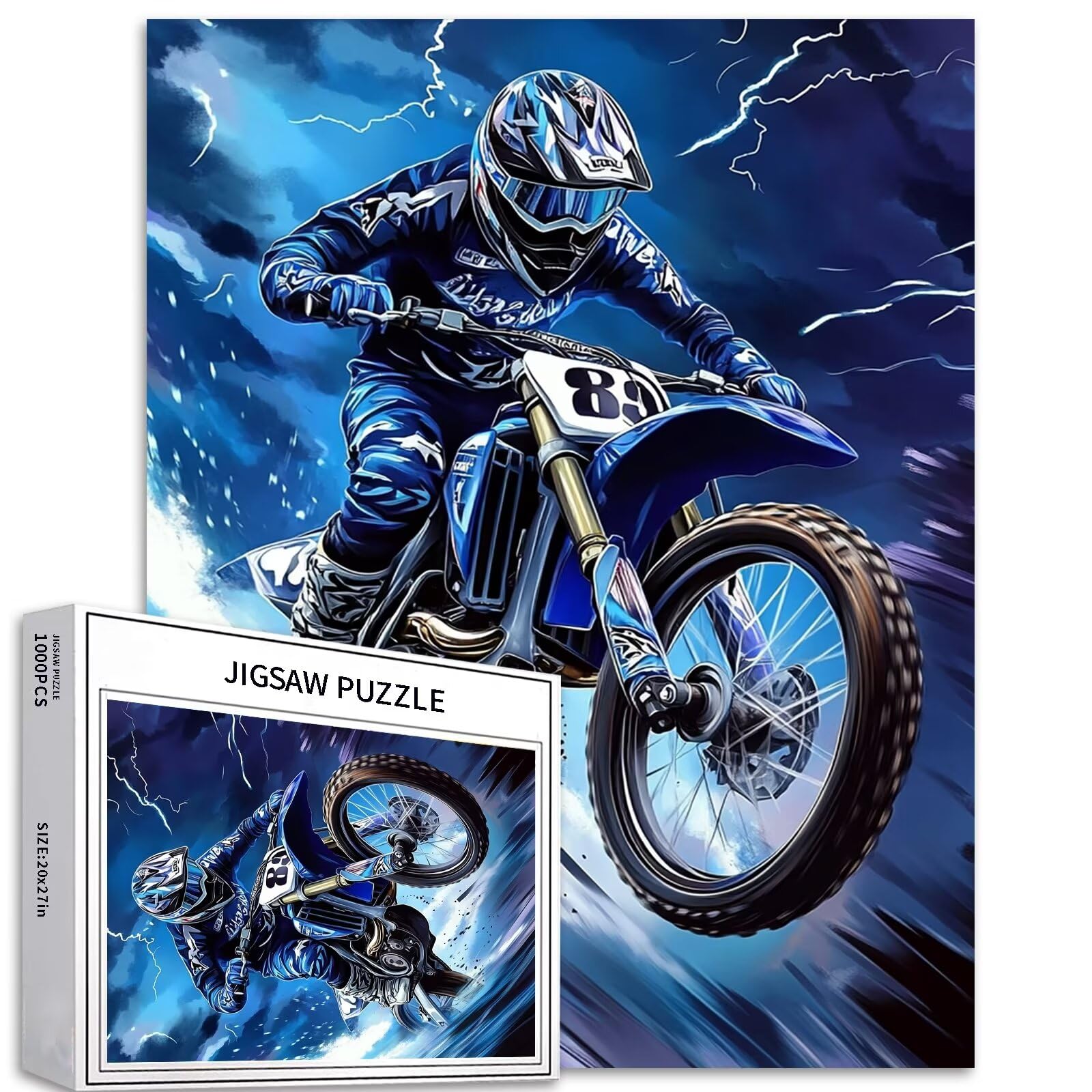 1000 Piece Motocross Lightning Jigsaw Puzzles for Adults 27×20 Inches Motorcycle Racing Puzzles Challenging Family Activity Games Colorful DIY HandworkCraft Puzzle for Home Decor Gifts