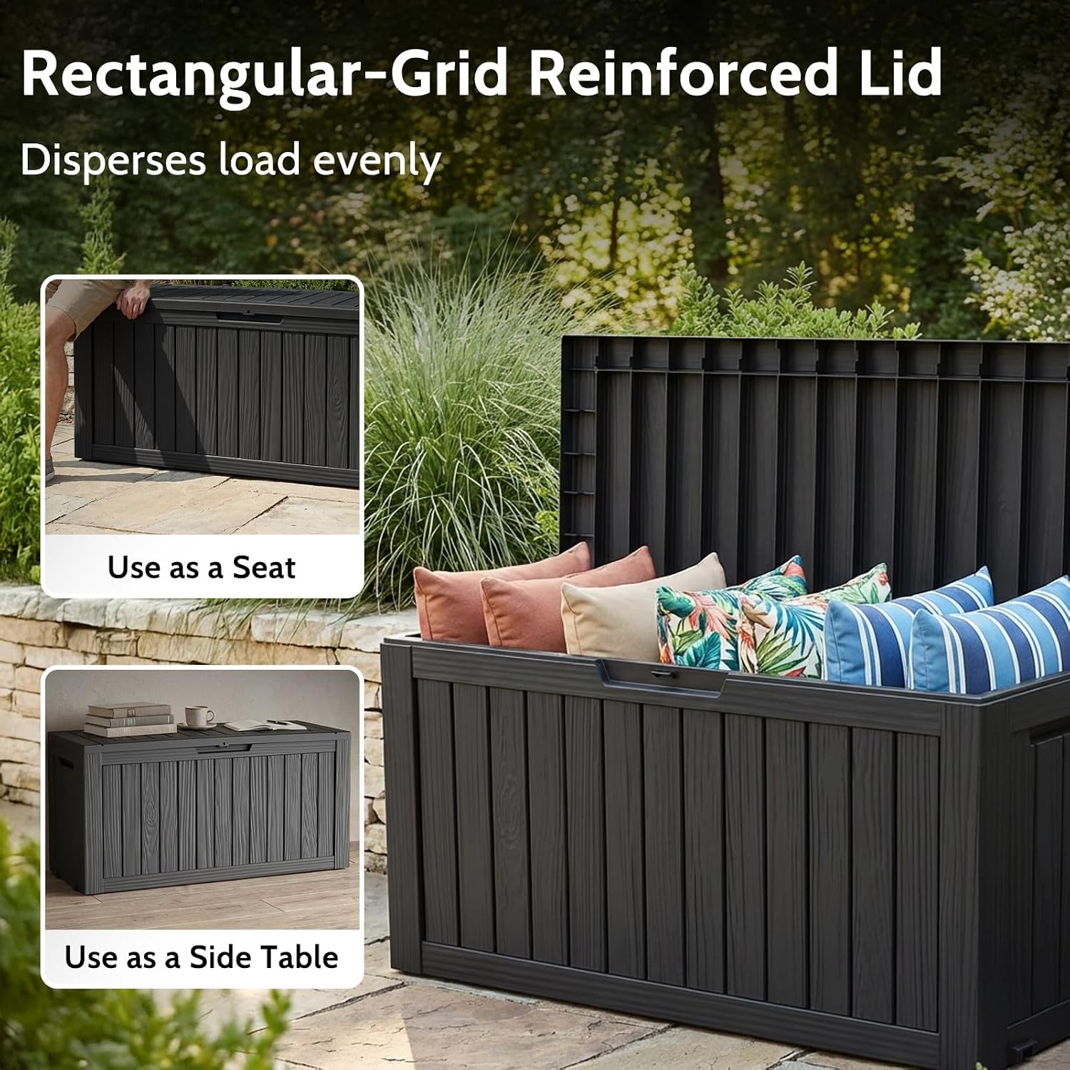 90 Gallon Deck Box Outdoor Storage Box Waterproof for Patio Furniture,Outdoor Cushions,Garden Tools and Pool Supplies,Lockable, Resin and Easy to Install Black