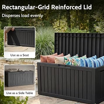Deck Box Outdoor Storage Box Waterproof Large Resin Deck Box Indoor Outdoor Lockable Storage Container for Patio Furniture Cushions Garden Tools