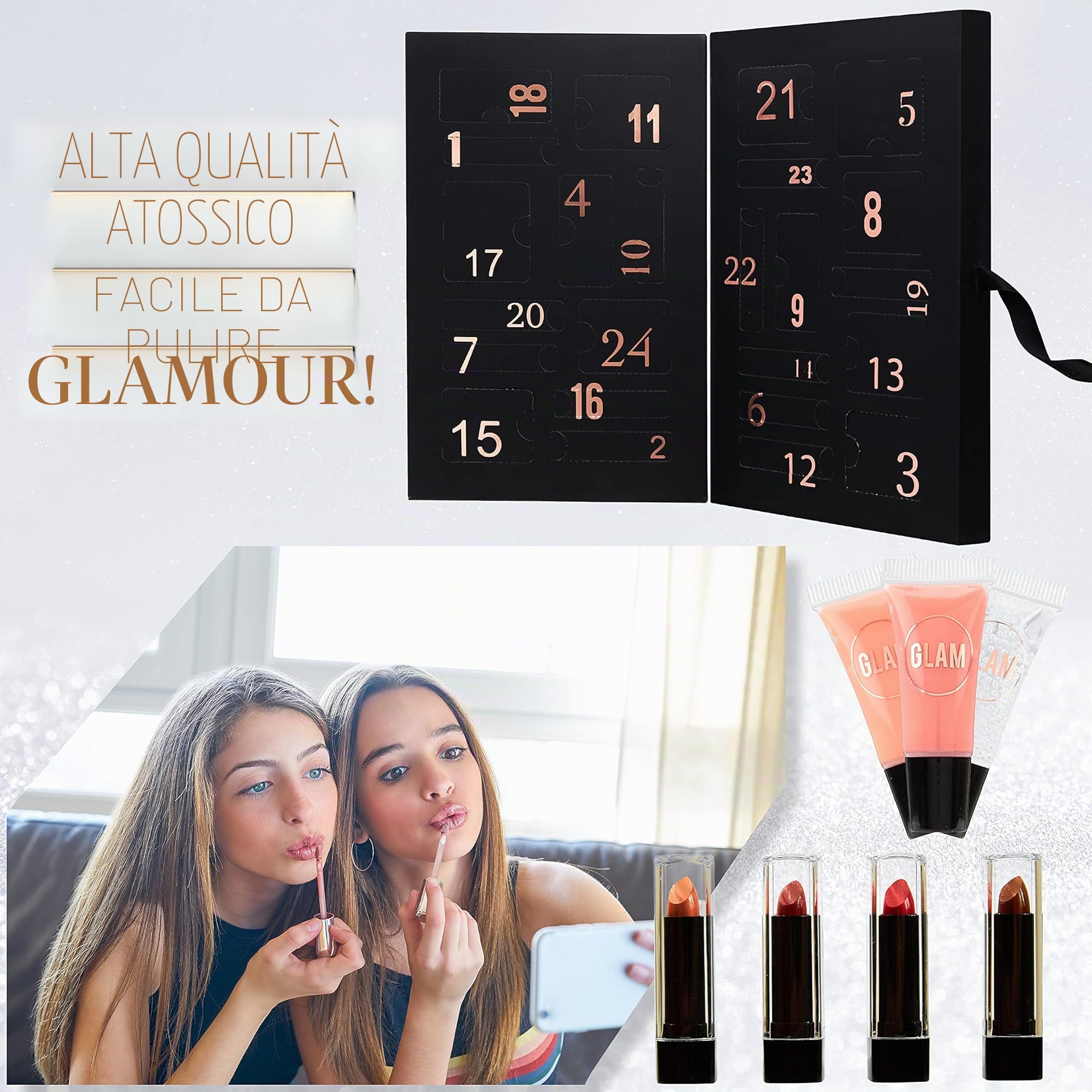 KreativeKraft Calendario Avvento 2025 Donna Ragazza Set Trucco o Prodotti per la Cura Della Pelle Countdown Natale Calendari Avvento Regali per Lei (Nero)