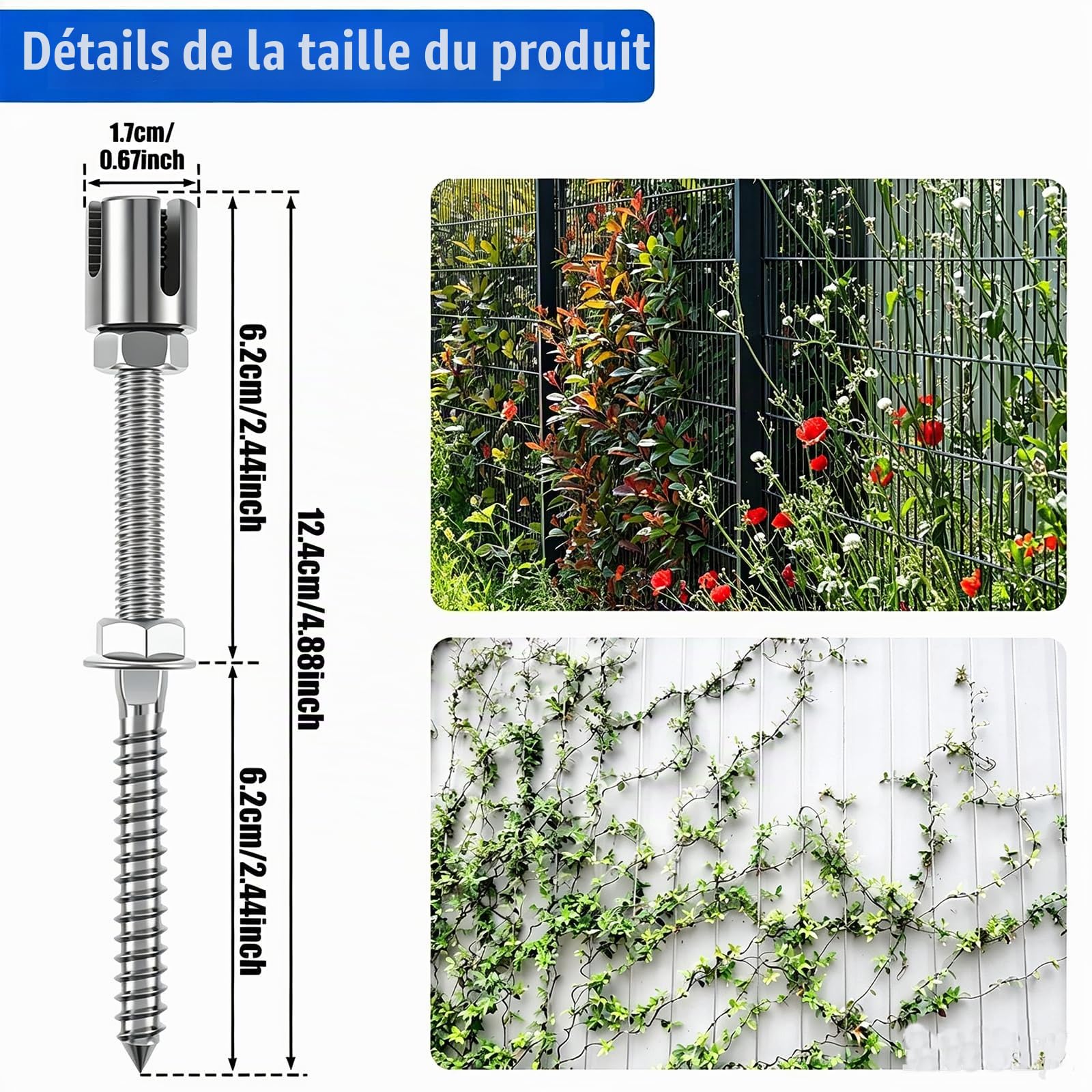 NEWFUN Cable Plante Grimpante Exterieur, 16 M, 12 Supports, Tuteur en Acier Inoxydable pour Plantes Grimpantes Telles Que Roses, Vignes et Tomates (16M)