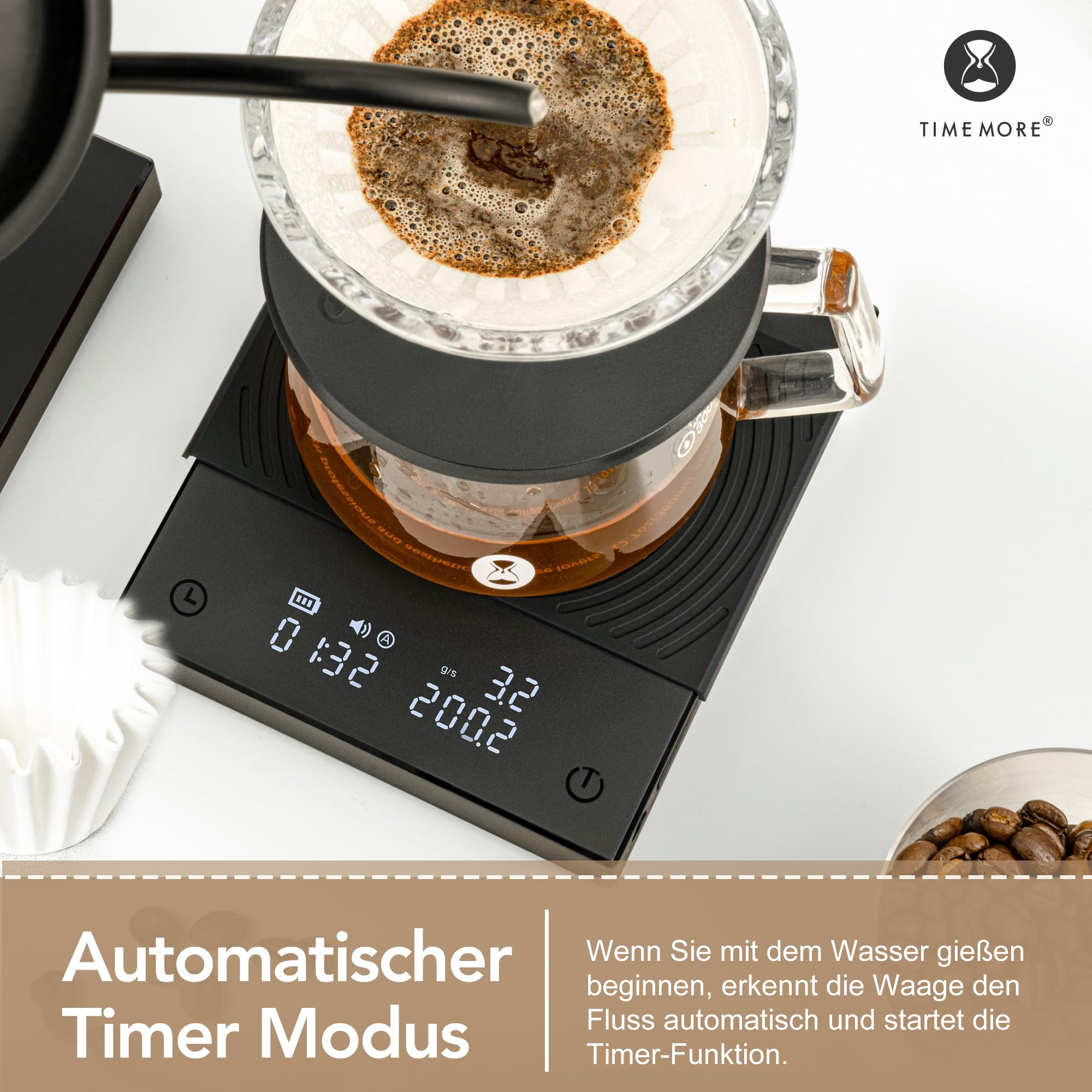 Black Mirror Basic 2, Balanza para café TIMEMORE con temporizador, control de flujo, precisión de 0.1g, temporizador automático, capacidad de 2000g, negro