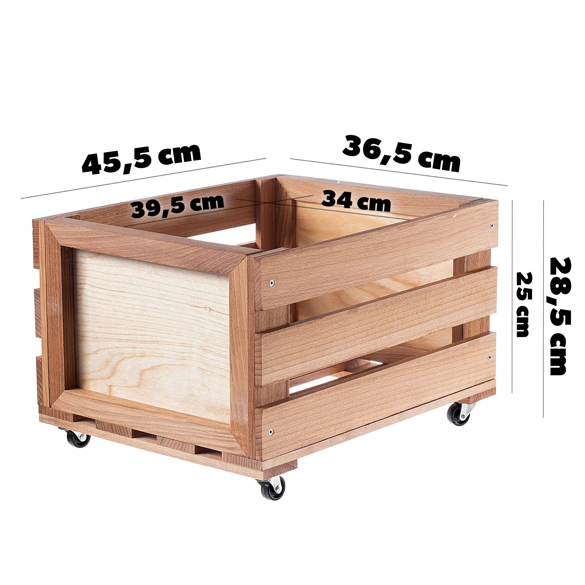 KADAX Contenitore per dischi in vinile in legno, scatola per la raccolta di dischi in vinile con ruote, robusto supporto per dischi, marrone, 36,5 x 45,5 x 28,5 cm, Scatola per dischi in vinile