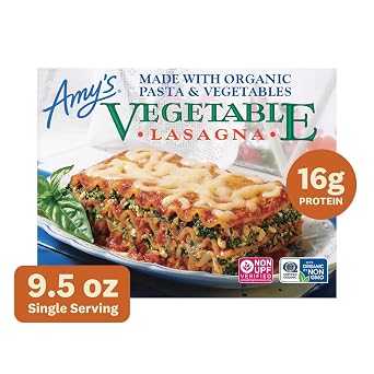 Amy's Frozen Meals, Vegetable Lasagna, Made With Organic Pasta and Vegetables, Microwave Meals, 9.5 Oz