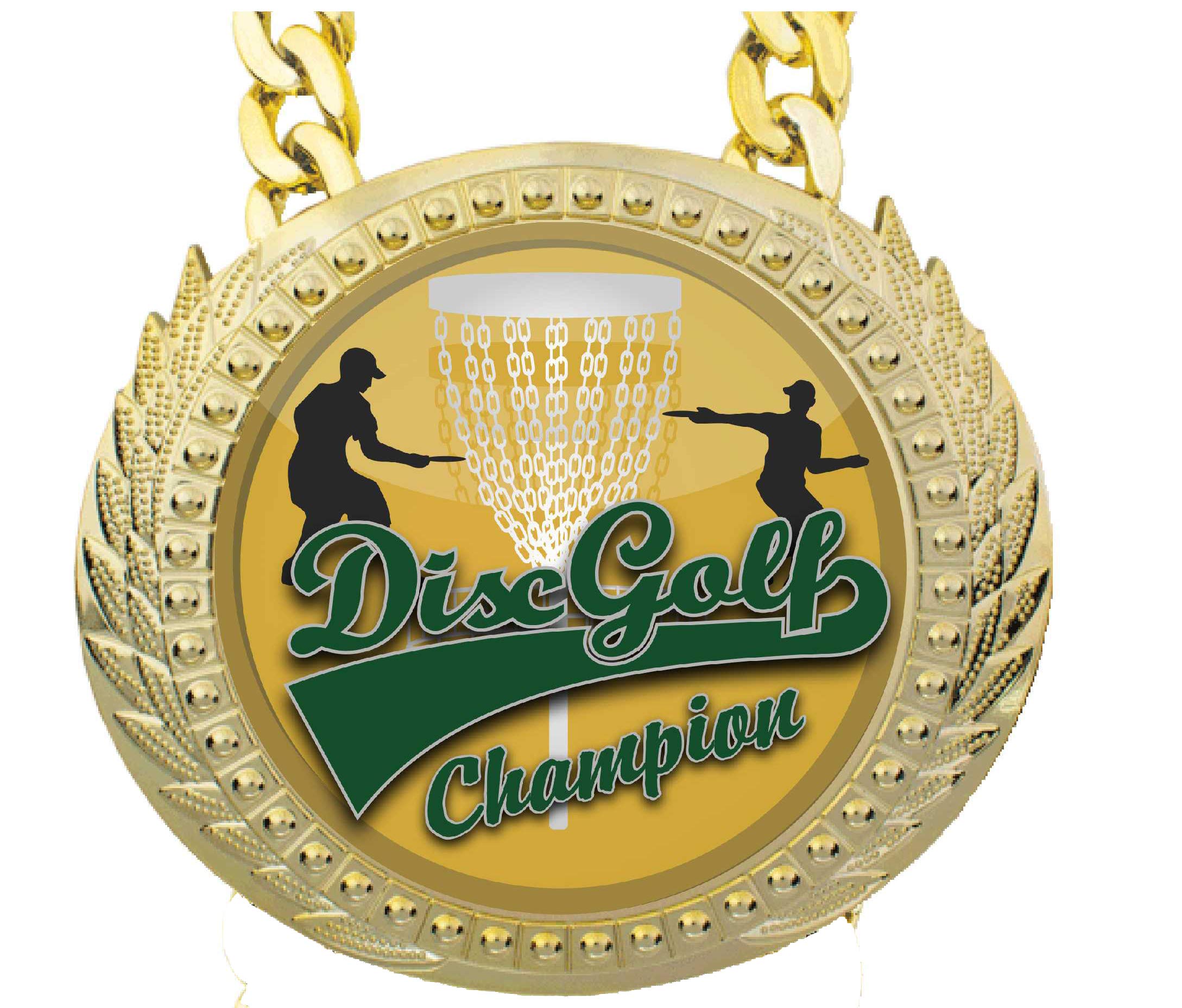 Express Medals Disc Golf Champ Chain Trophy Award with a Center Plaque Plate Measuring 6 by 5.25 Inches and Includes a 34 Inch Chain with Black Velvet Presentation Bag.