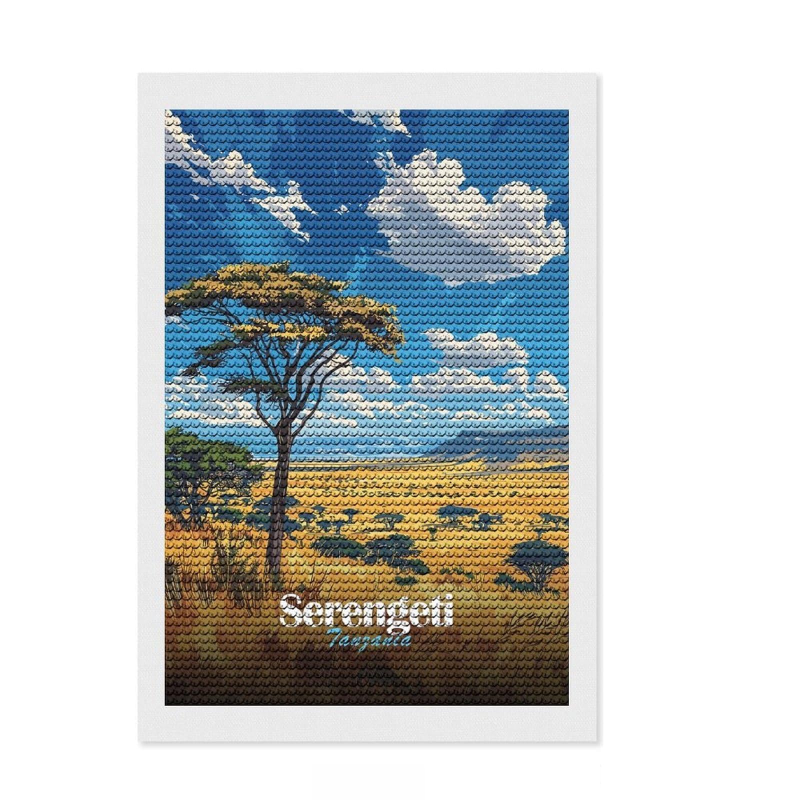 Junmoney Serengeti Landscape Diamond Painting Set 8"x12", Enjoyable At-Home Hobby, Relaxing DIY Hobby, Modern Decor, Gift Idea, Easy to Enjoy