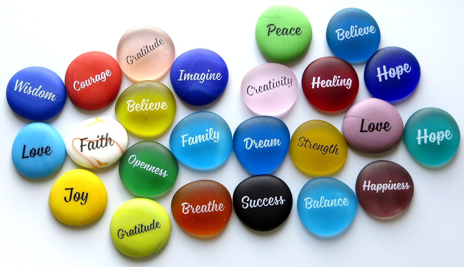 Single Words Of Encouragement Lifeforce Glass Sea Stones, Frosted Faux Sea Glass, Motivational, Inspiring  Encouraging Single Words Set Of 24. : Home & Kitchen