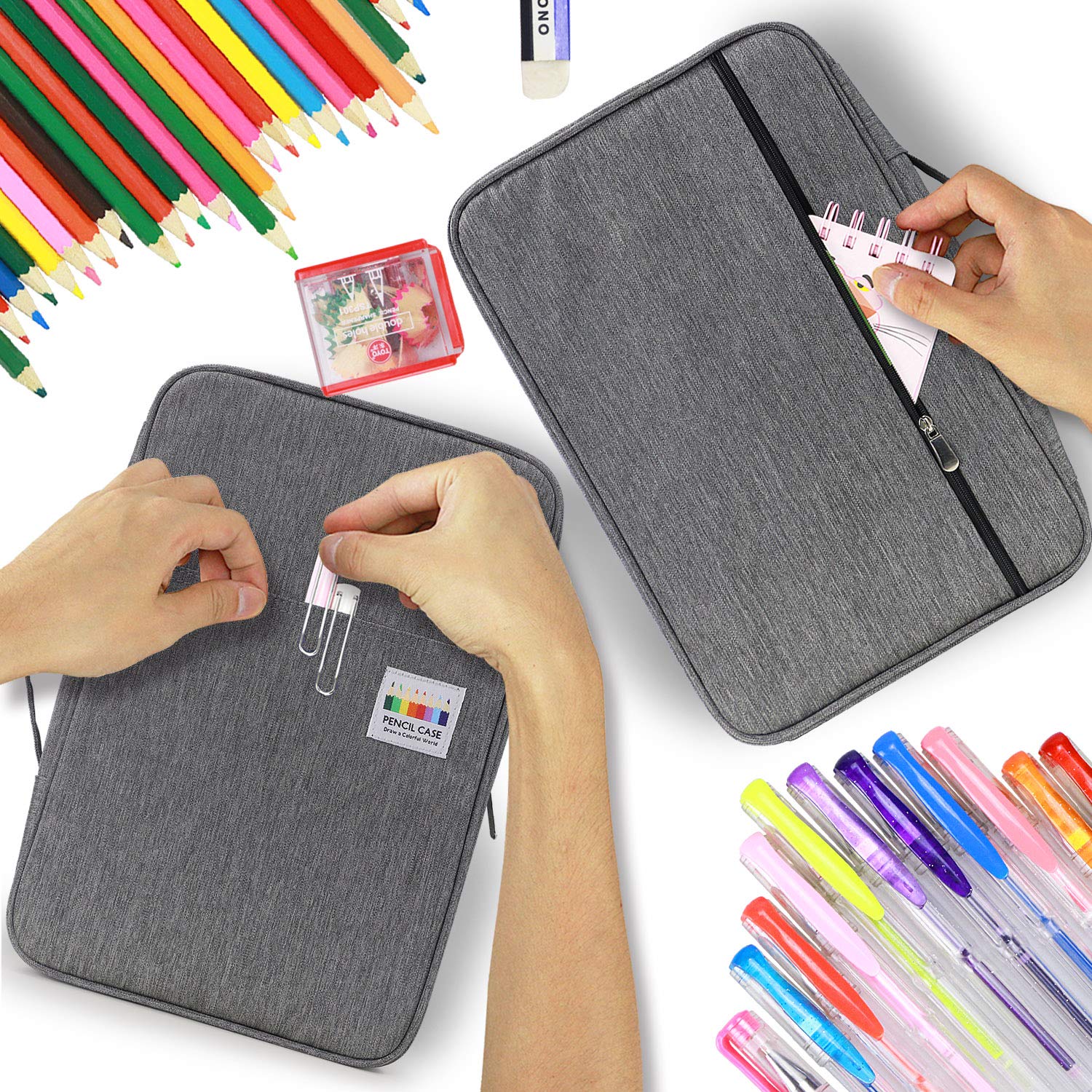 YOUSHARES Astuccio colorato di grande capacità, con 300 scomparti, con supporto multistrato per matite colorate Prismacolor e penne gel (grigio)