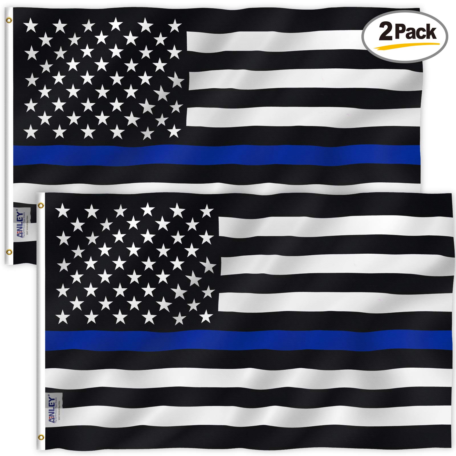 Anley Rip-Proof Double Sided 3-Ply Thin Blue Line US National Flag 3x5 Foot - Vivid Color, Canvas Header and Wrinkle Resistant - The Strongest, Longest Lasting Law Enforcement Officers Flags 3X5 Ft