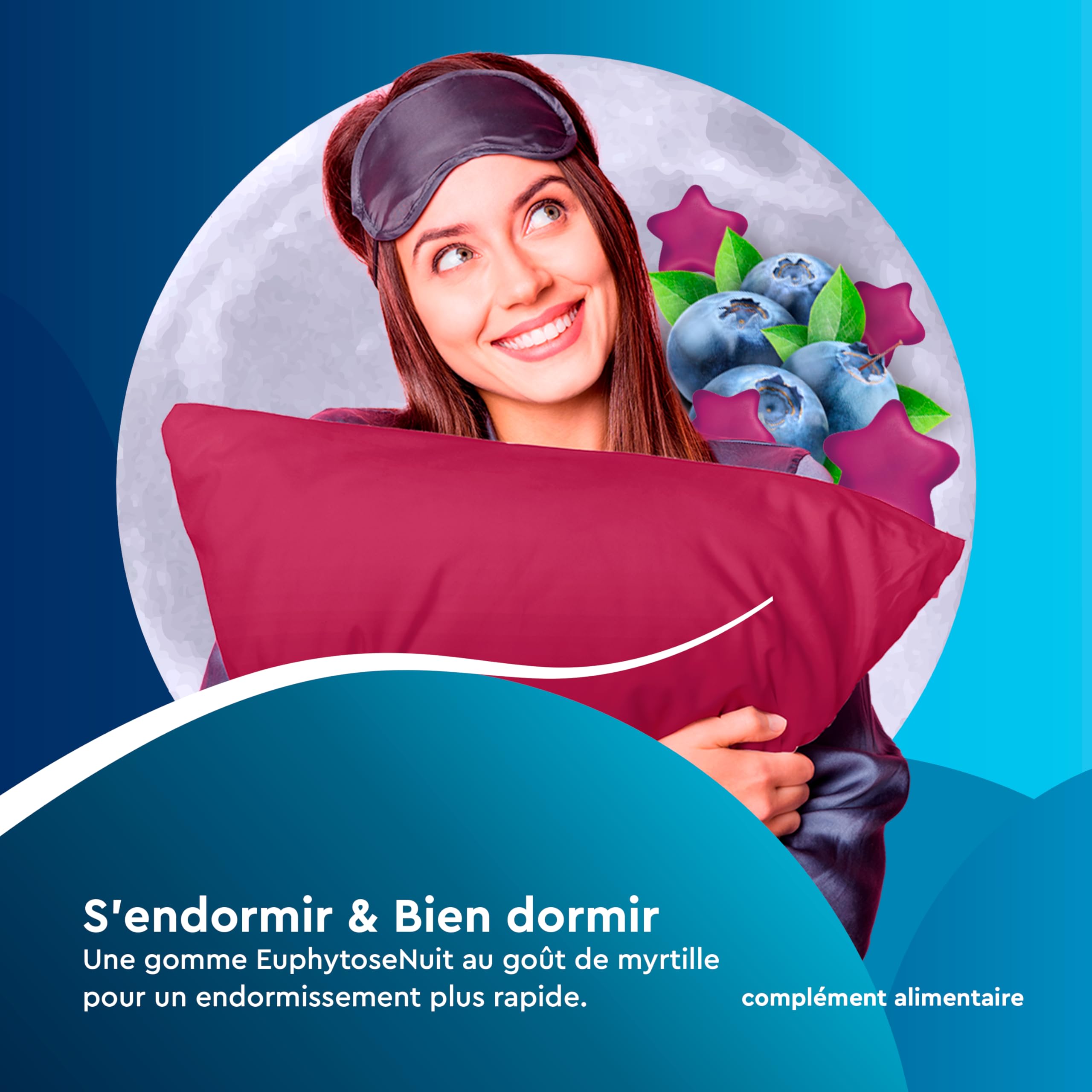 Gummies Sommeil Myrtille, 1 mg Melatonine, complément alimentaire, Vitamine B6, Endormissement plus rapide* - 2x30 Gommes - Sans Sucres - Goût Myrtille - EuphytoseNuit®