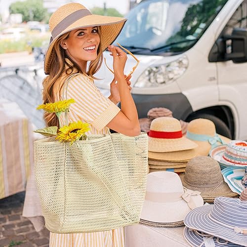 Miniatura 3 de KALIDI Bolsa de malla de playa, bolso de mano casual Hobo para mujer, plegable MAX 23L, bolso de hombro para vacaciones de picnic en la playa