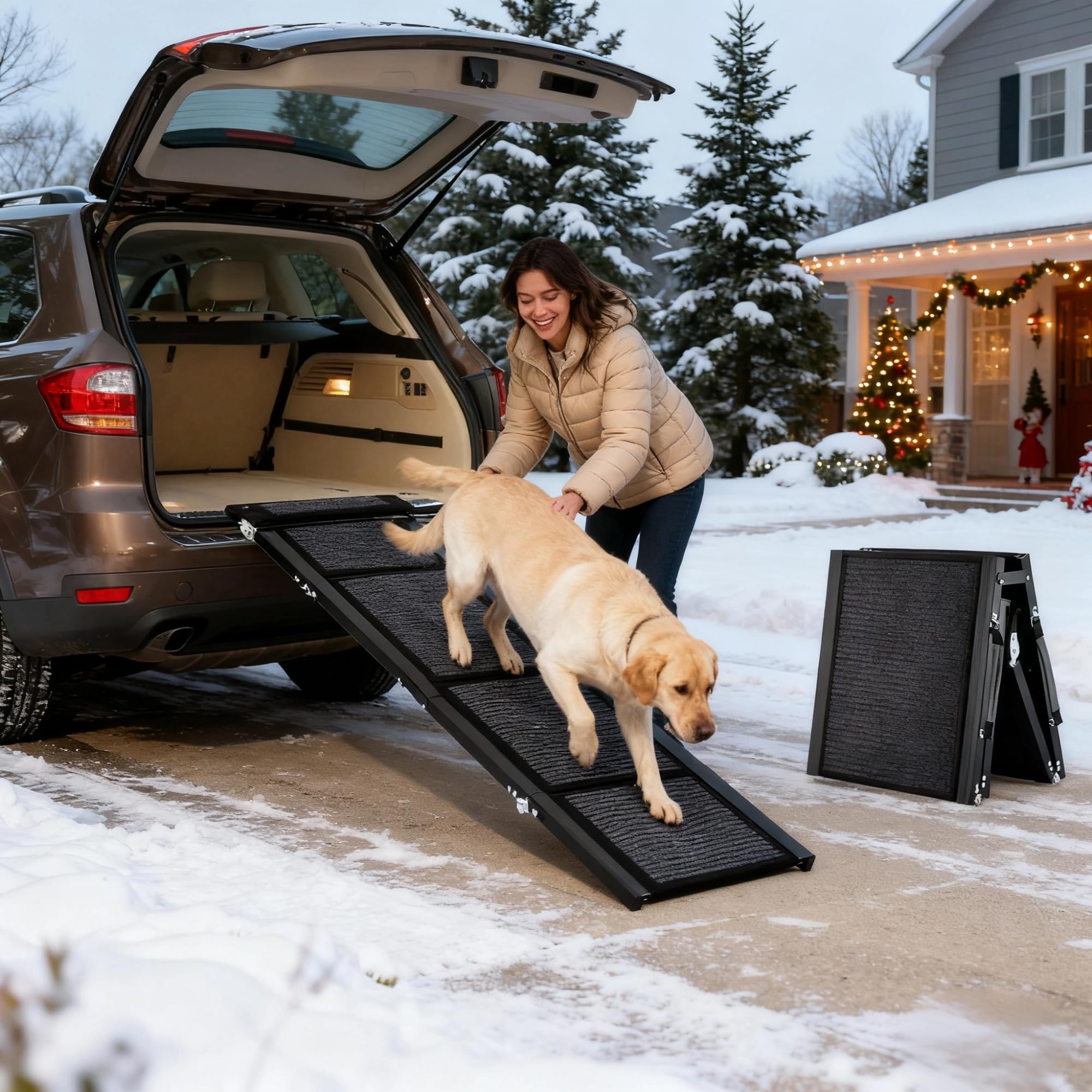 GarveeLife 63 in Long Dog Ramp for Cars, 20 in Wide Folding Pet Ramp for Large Dogs with Non-Slip Surface Portable Dog Car Ramp for SUV Car & Truck, Outdoor Dog Ramp Up to 250 LBS, 63in L × 20in W