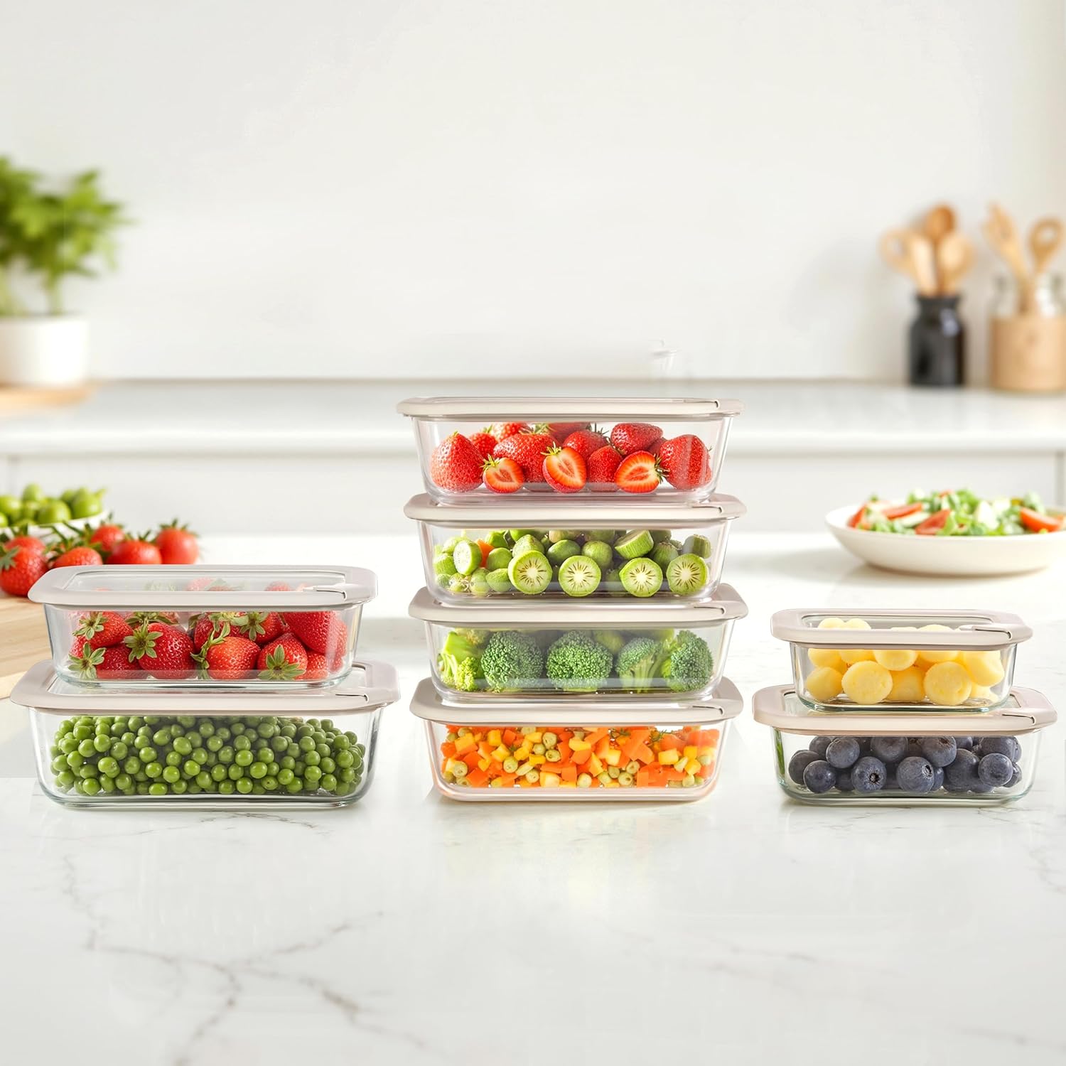 Glass Food Containers with Glass Lid, Microwave Safe Food Storage Container Set, 4 Pack of 35oz, Large Size Airtight Storage Set with Leak Proof Lids, Meal Prep Containers - Image 6