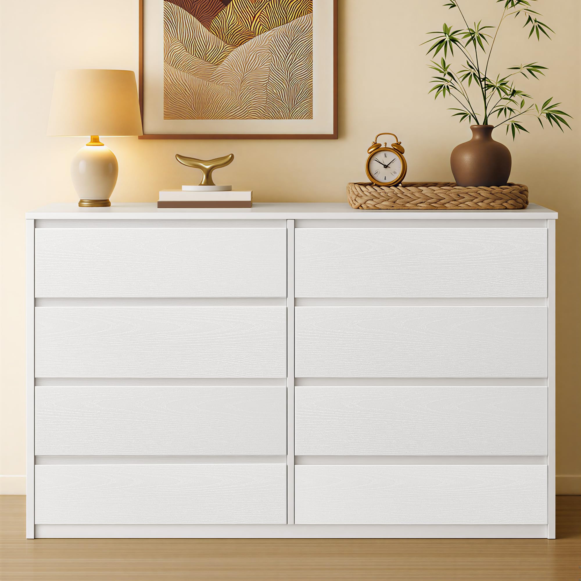 VASAGLE KAILYN Collection - Chest of Drawers for Bedroom, Storage Organiser Unit with 8 Drawers, 40 x 119.4 x 97.5 cm, Modern Style, Snow White LTS618WE01