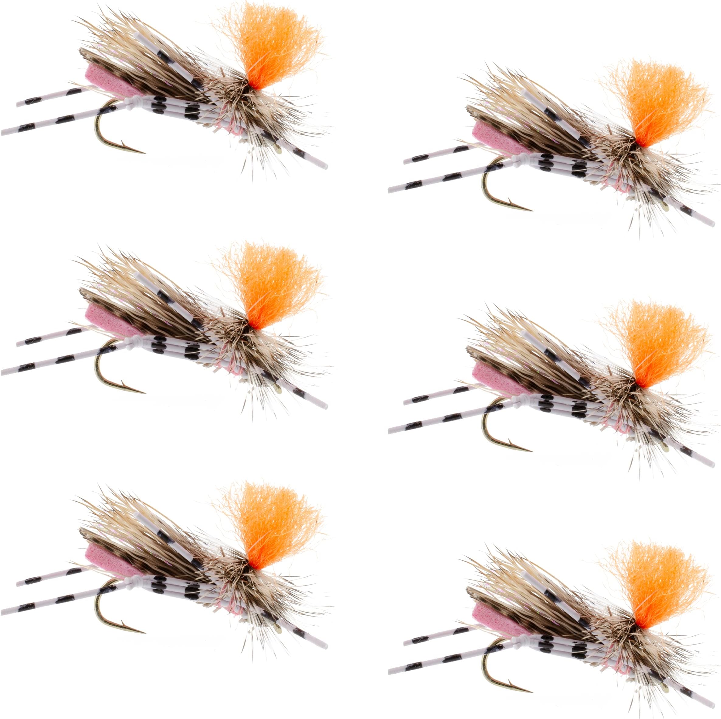 The Fly Fishing Place Feth Hopper Pink Foam Body High Visibility Grasshopper Dry Fly - 6 Flies - Hook Size 10