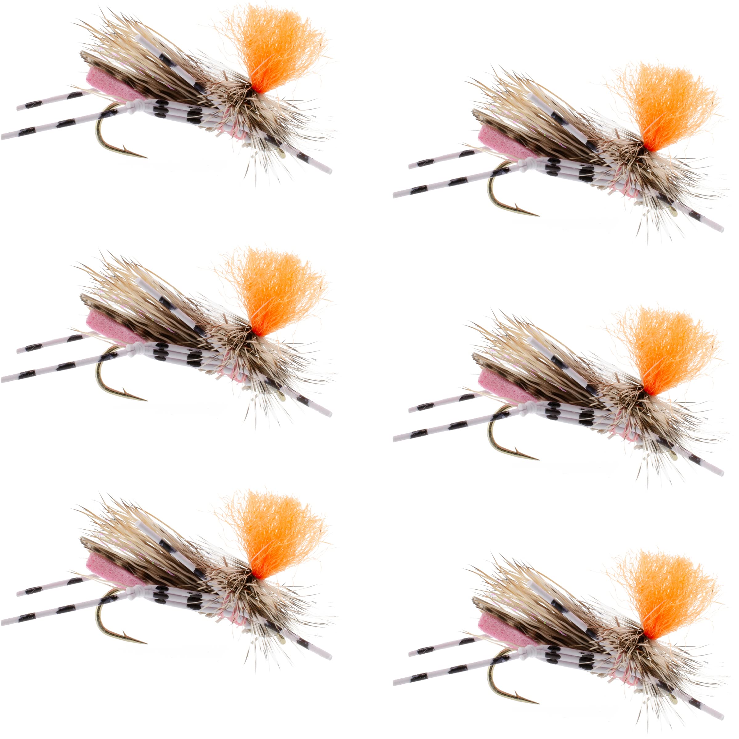 The Fly Fishing Place Feth Hopper Pink Foam Body High Visibility Grasshopper Dry Fly - 6 Flies - Hook Size 10