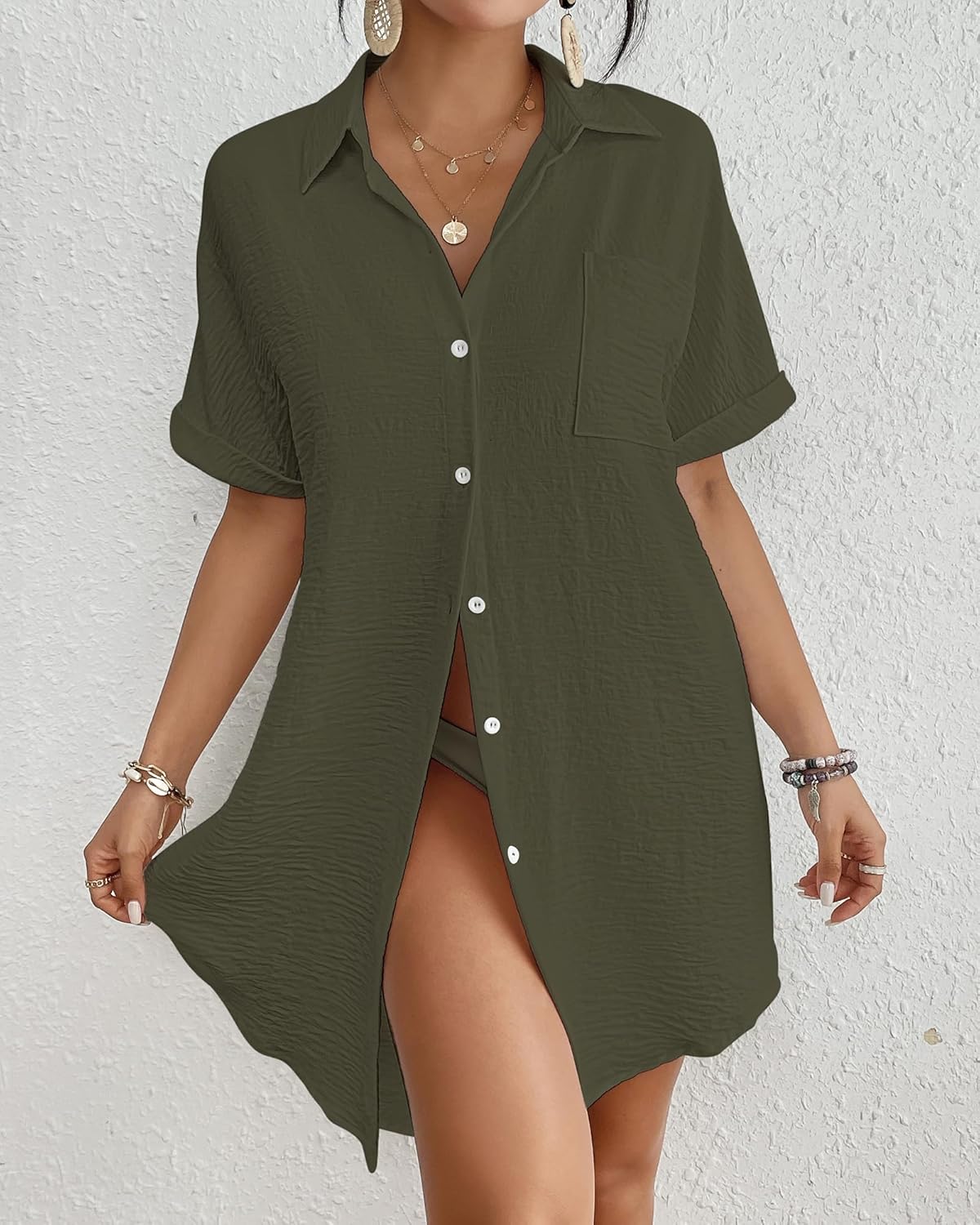 Bsubseach Women Swimsuit Coverup Shirt Dress Button Down Bathing Suit Cover Up Beach Vacation Outfits