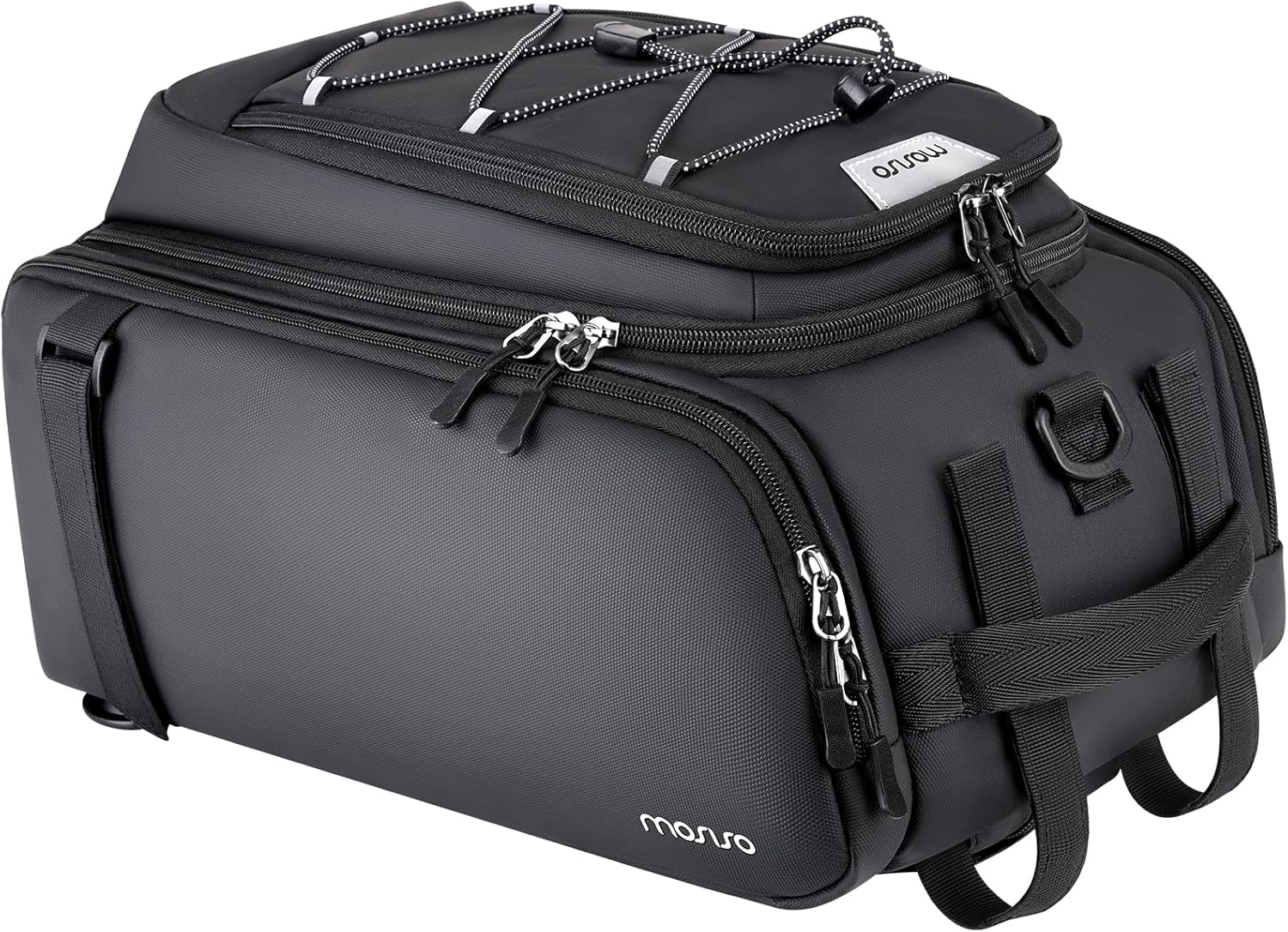 MOSISO Bike Rack Bag with Rain Cover, 15L Waterproof Bike Ebike Rear Bags Bicycle Trunk Bag Convertible to Backpack, Cycling Handbag with Elastic Cord&Shoulder Strap for Commuter Travel Outdoor, Black