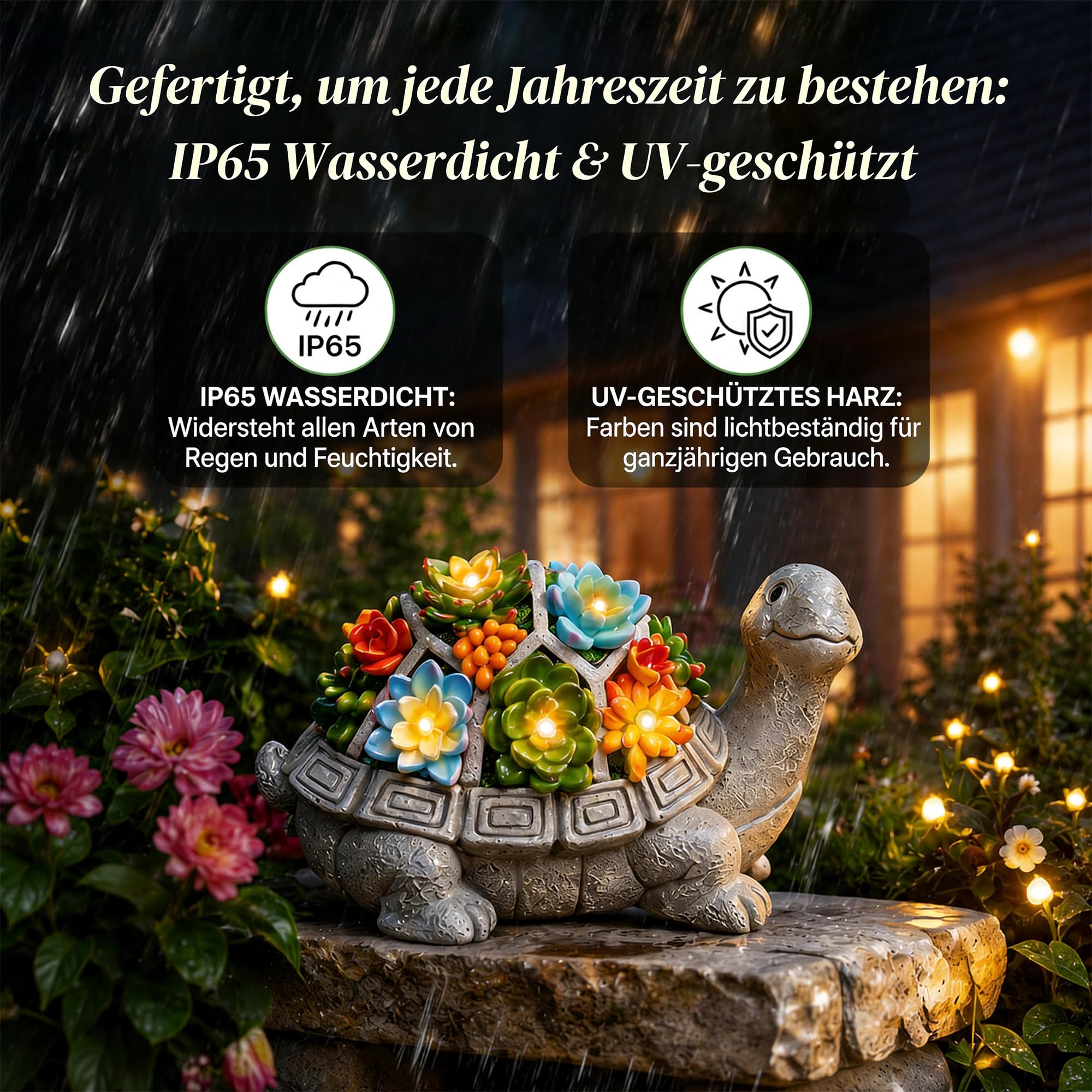 Yeomoo Solar Gartenfiguren Schildkröte Gartendeko für Draußen, mit Sukkulenten und 7 LED Leuchten Home Balkon Dekoration, Figur Kawaii Geschenke für Frauen/Mama Deko für Zimmer Terrasse