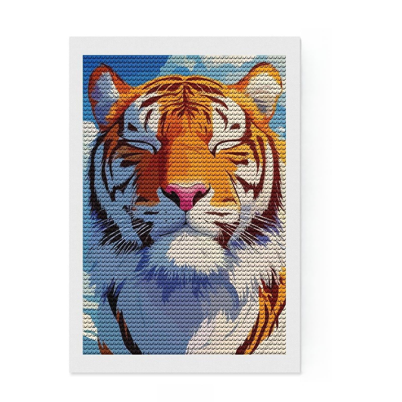 Junmoney Tranquil Tiger Portrait DIY Diamond Art Canvas Kit 8"x12", Neat Printed Canvas, Mindful Craft Activity, Office Decor, Gift Idea