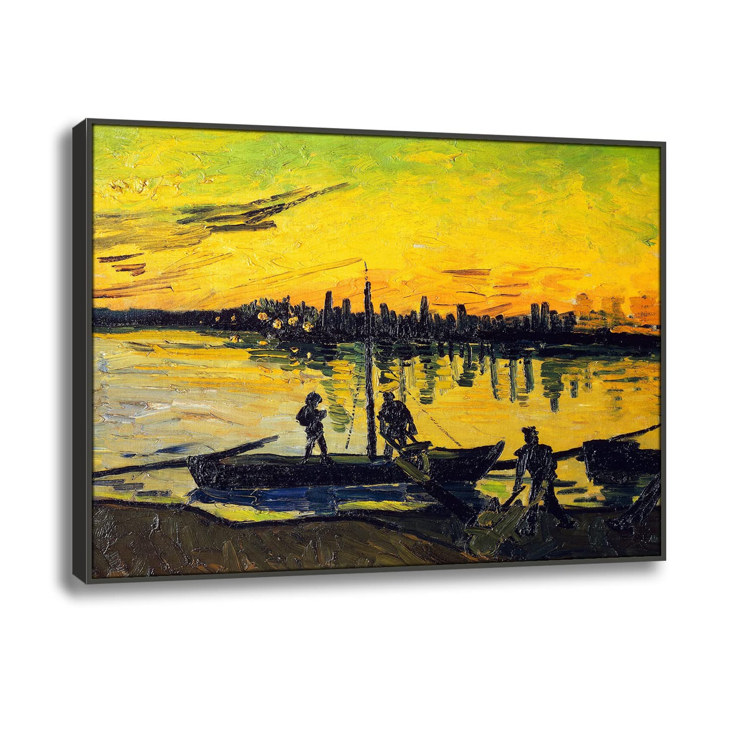 Yhmcie Lienzo decorativo para pared, pinturas al óleo abstractas para decoración de oficina en casa, barcazas de carbón de Van Gogh, marco negro, 80 x 96 cm