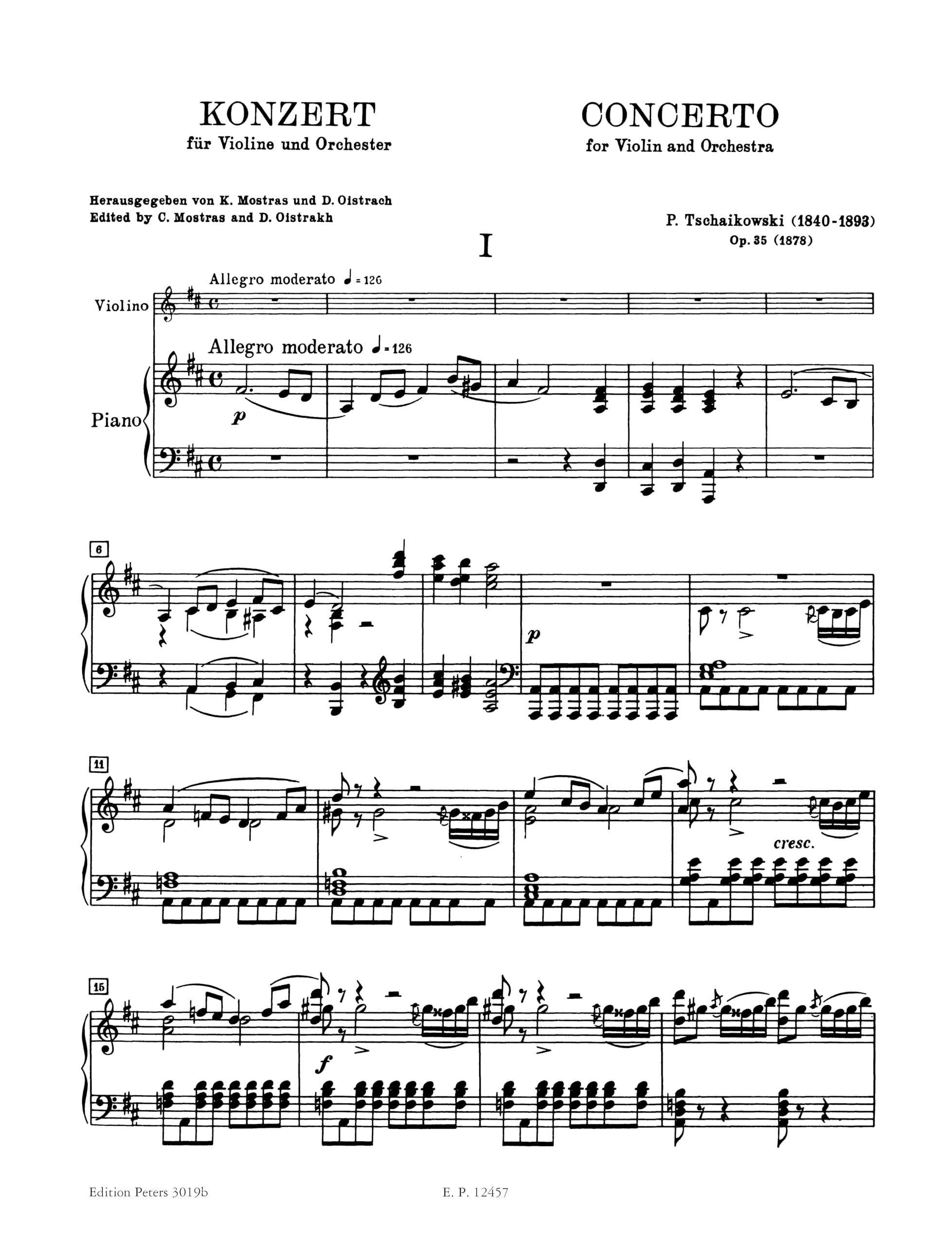 Violin Concerto in D Op. 35 Edition for Violin and Piano by the Composer: Solo Part Ed