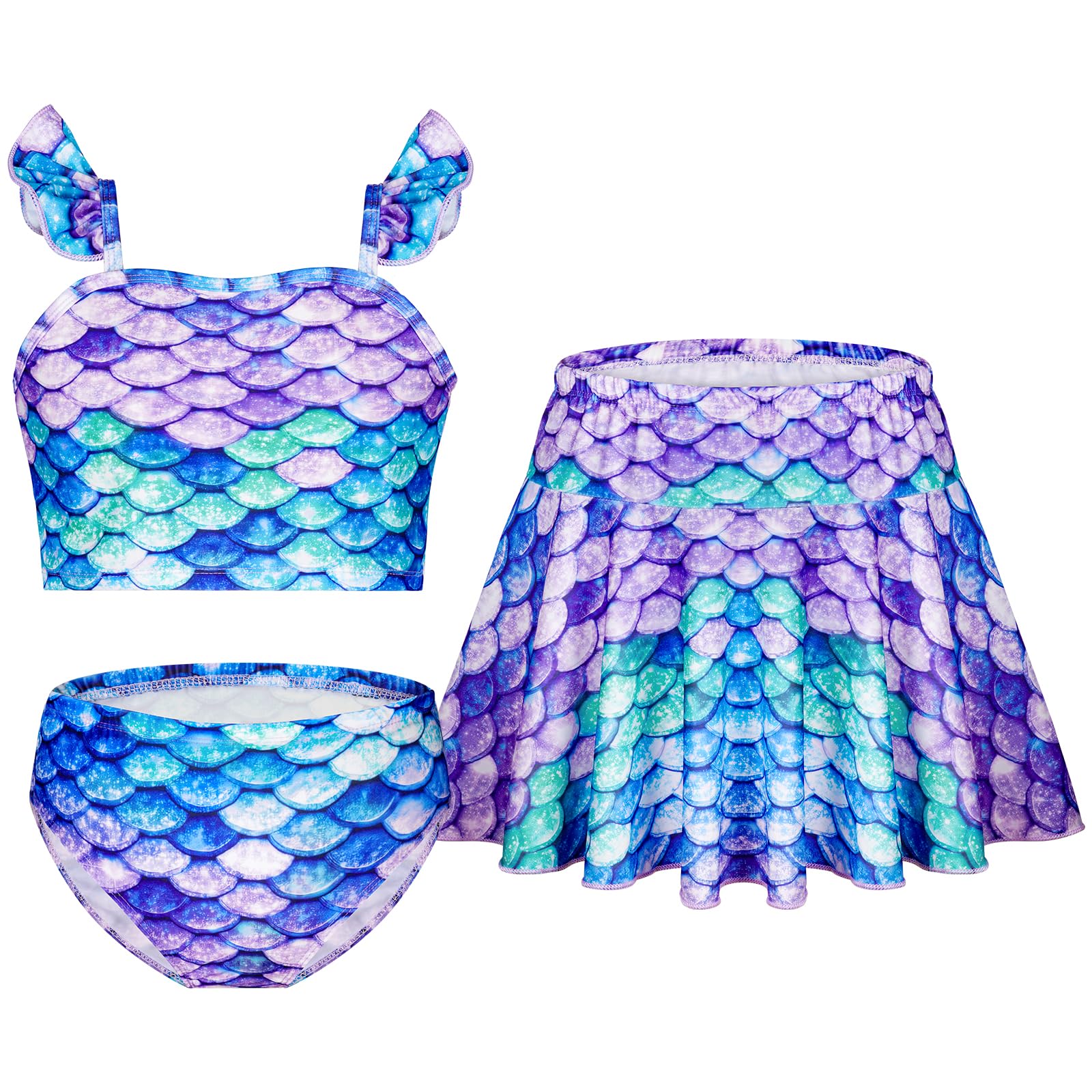 Conjunto de Bikini para Niñas, 3 Piezas Traje de Baño, Bañador para niña y niños, Traje de baño bikini niña con Volantes y Falda, Bañador Infantil para Playa Surf, Vacaciones, Juegos La Playa