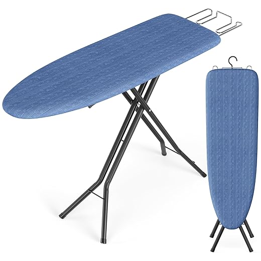 SONGMICS Ironing Board, Foldable Iron Board, Height Adjustable up to 35 Inches, with 4 Layered Cover and Pad, Iron Rest, Hook, Steel X-Legs, for Home, Laundry Room, Dorm, Midnight Blue ULLB001Q01
