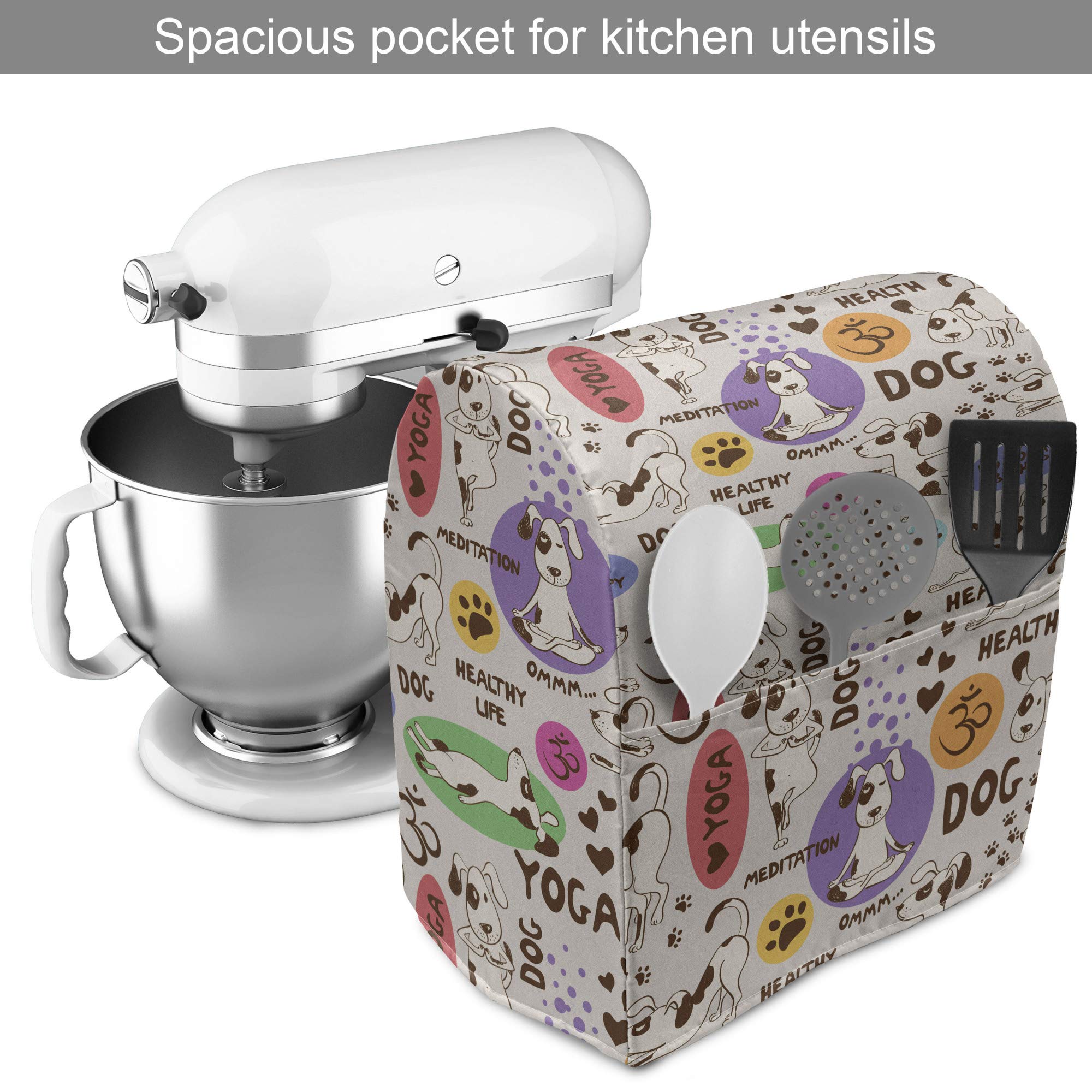 Lunarable Dog Lover Stand Mixer Cover, Funny Pattern of Cartoon Animal in Whimsical Positions Bending Stretching, Kitchen Appliance Organizer Bag Cover with a Pocket, 6-8 Quarts, PurpleGreen