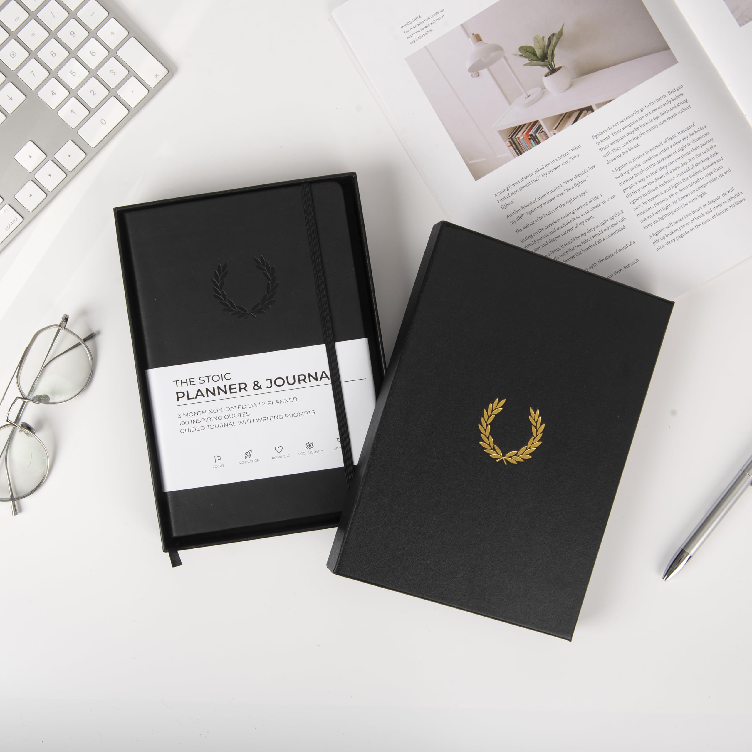 The Stoic Planner & Journal, planer dzienny 2 w 1 i dziennik z inspirującymi wskazówkami do pisania, buduj produktywność i pozytywne nastawienie, 3 miesiące, bez daty, czarny