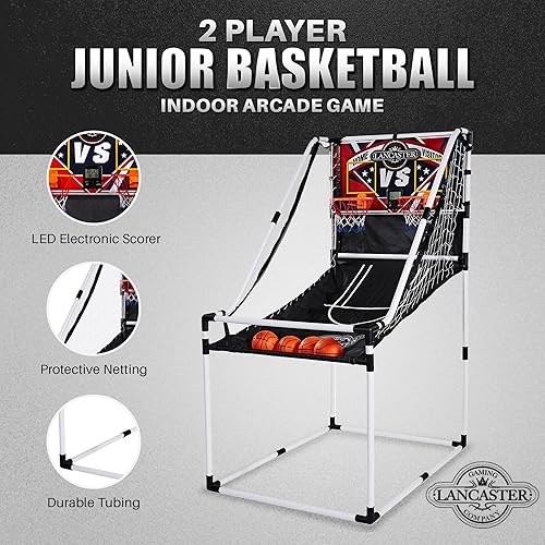 Miniatura 2 de Lancaster - Juego de sala de juego para 2 jugadores, juego de sala de juego de sala de juego con 4 pelotas de baloncesto, bomba de aire y marcador