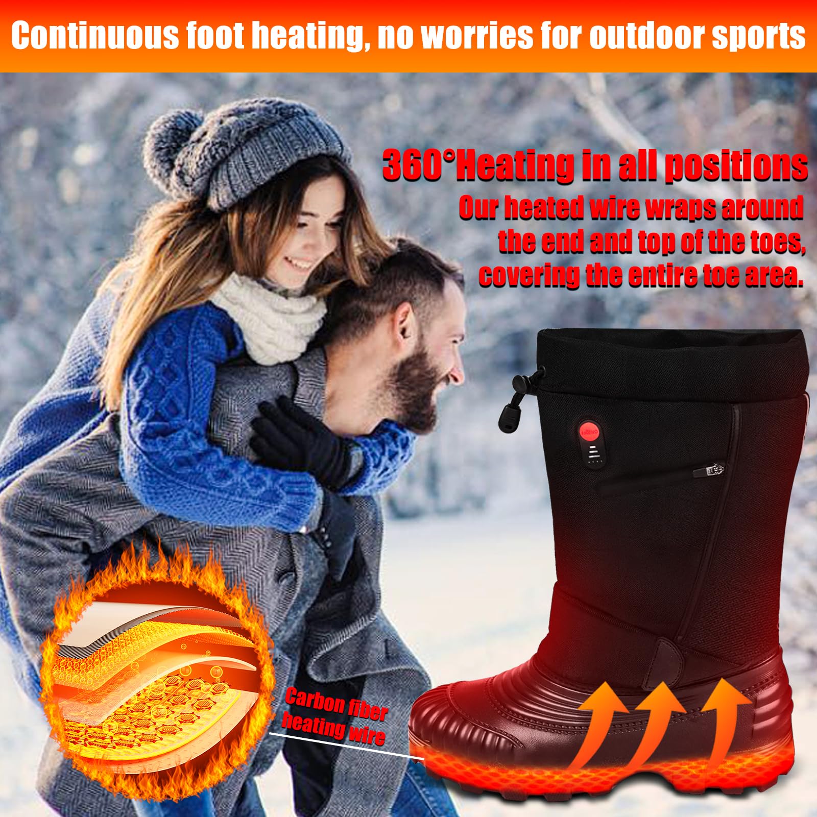 LUCYLANKER Smart Heating Snow Boots, 3-Speed Temperature Control (7)