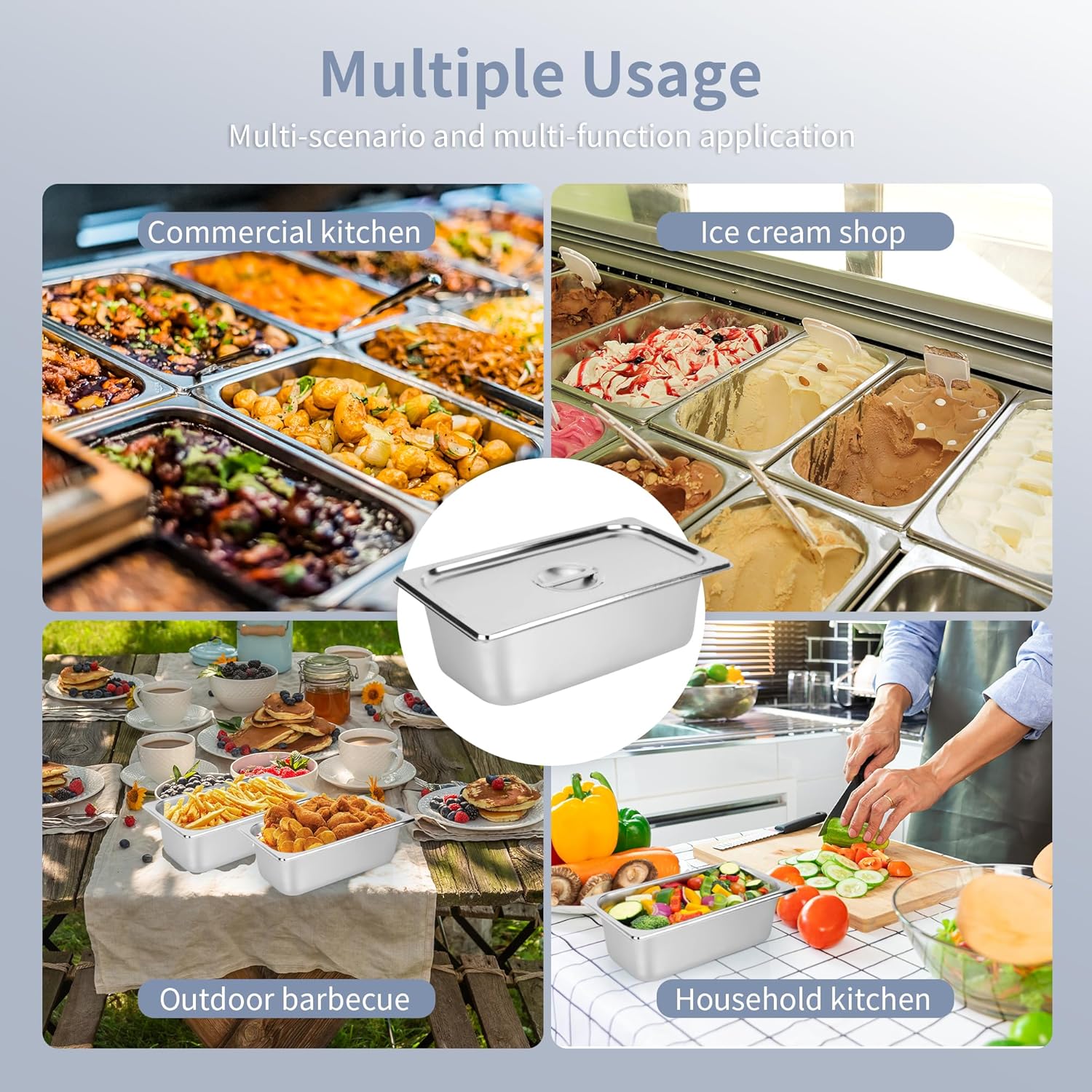 3 Pack 1/3 Size Steam Table Pan with Lid, 4 Inch Deep Restaurant Hotel Pan, Stainless Steel Steam Containers for Household or Kitchen Use - Image 6