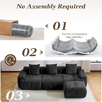 MELLCOM 264CM L Shaped Sectional Modular Boneless Sofa Couch (Black)