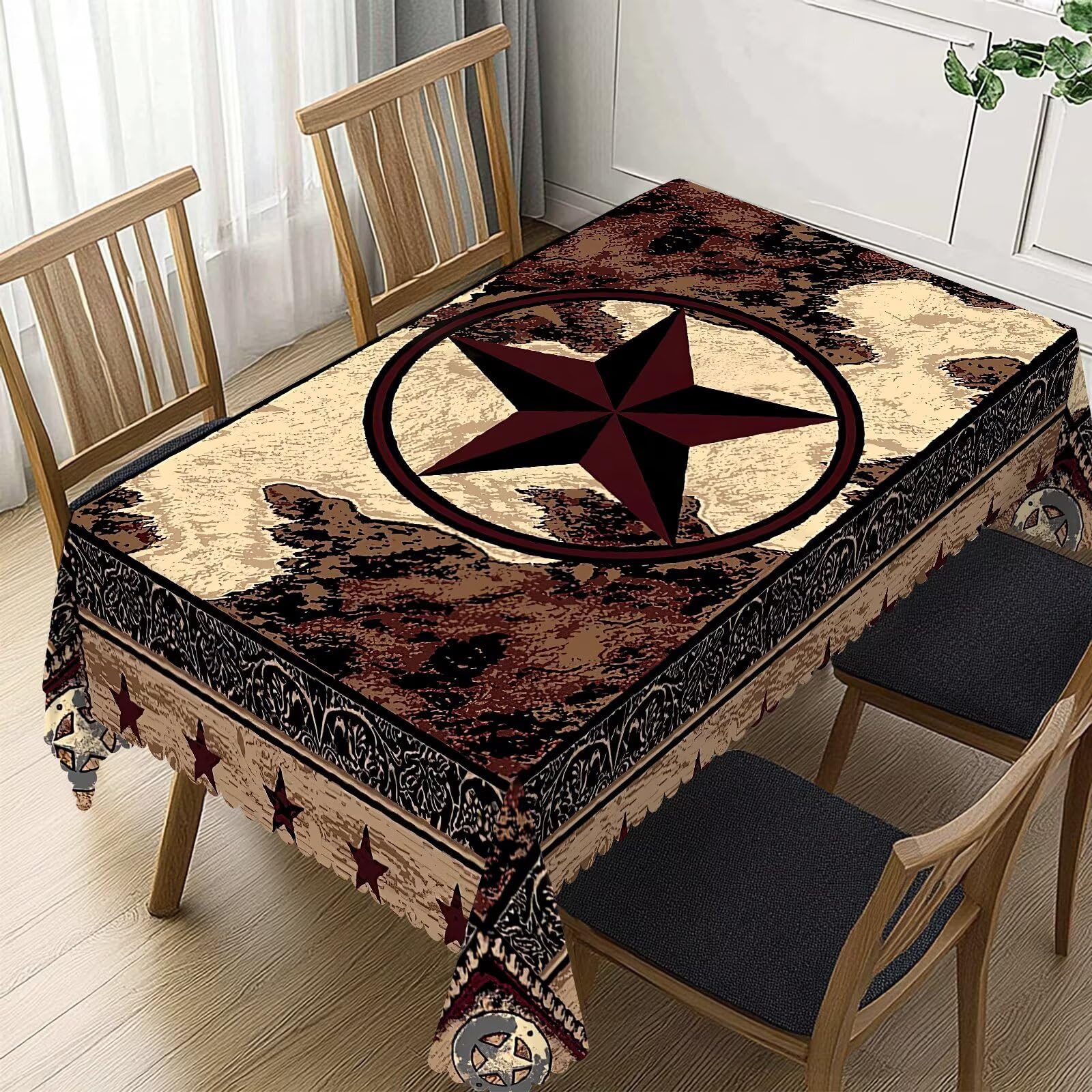 DANSICUINI Western Texas Star Rectangle Tablecloth Rustic Vintage Country Table Cloth Brown Wood Panel Rectangular Tablecloth Table Cover for Dining