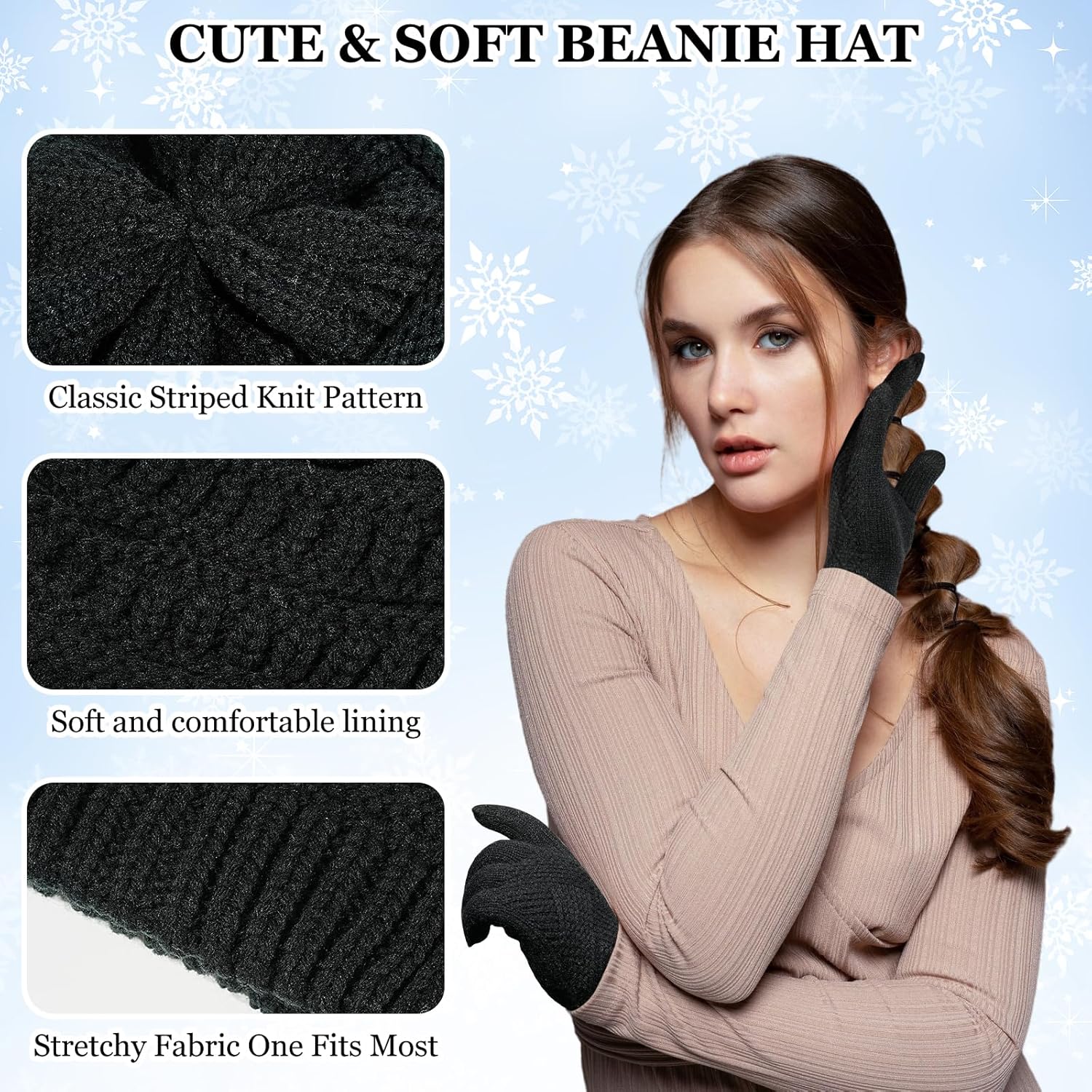 Winter Women Beanie Hat Scarf Gloves Socks Set Warmer Knit Hats Scarf Touchscreen Gloves Socks Crochet Winter Gifts for Adult - Image 2