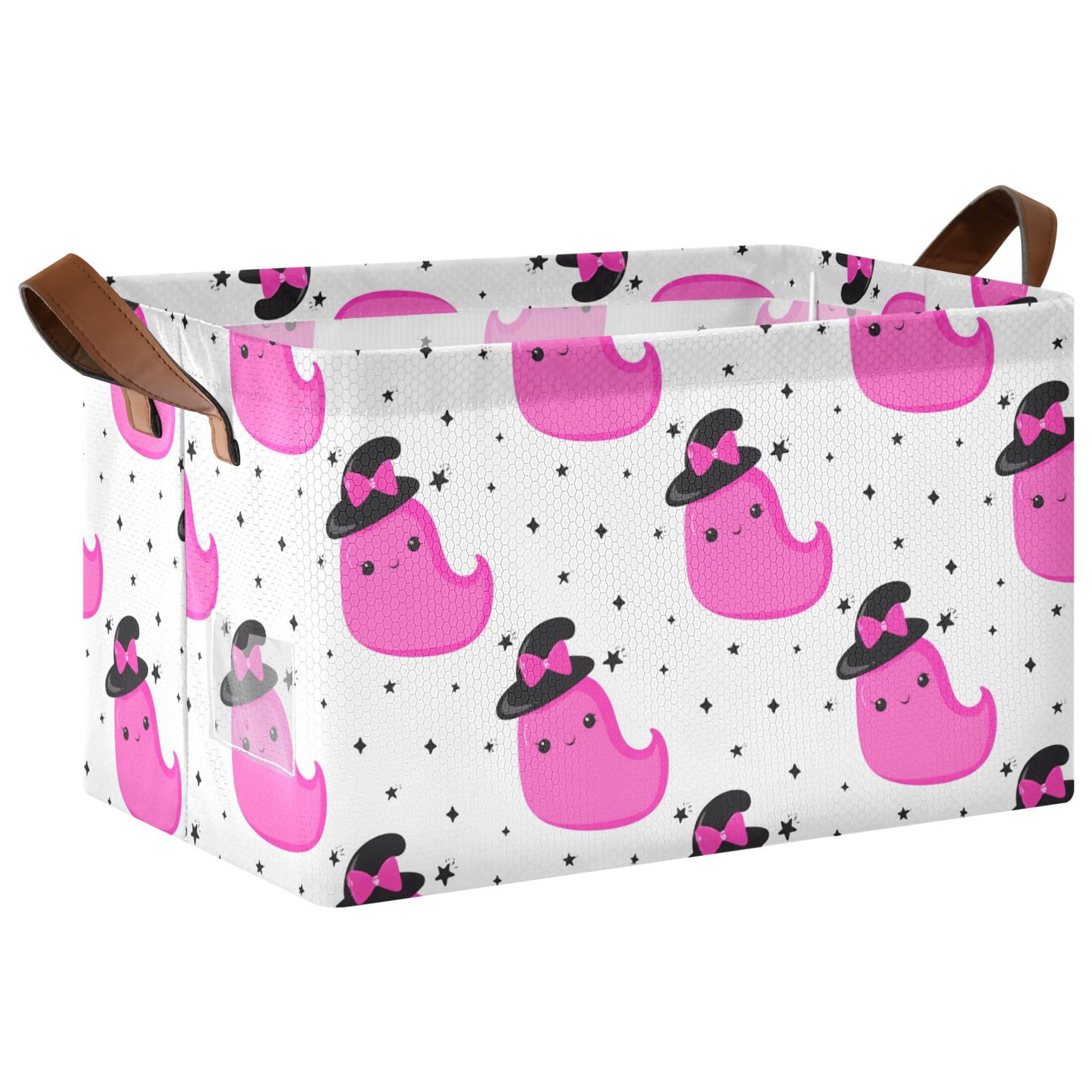 Kutsu Cute Boo Foldable Storage Basket Collapsible Bin With Handles For Shelves