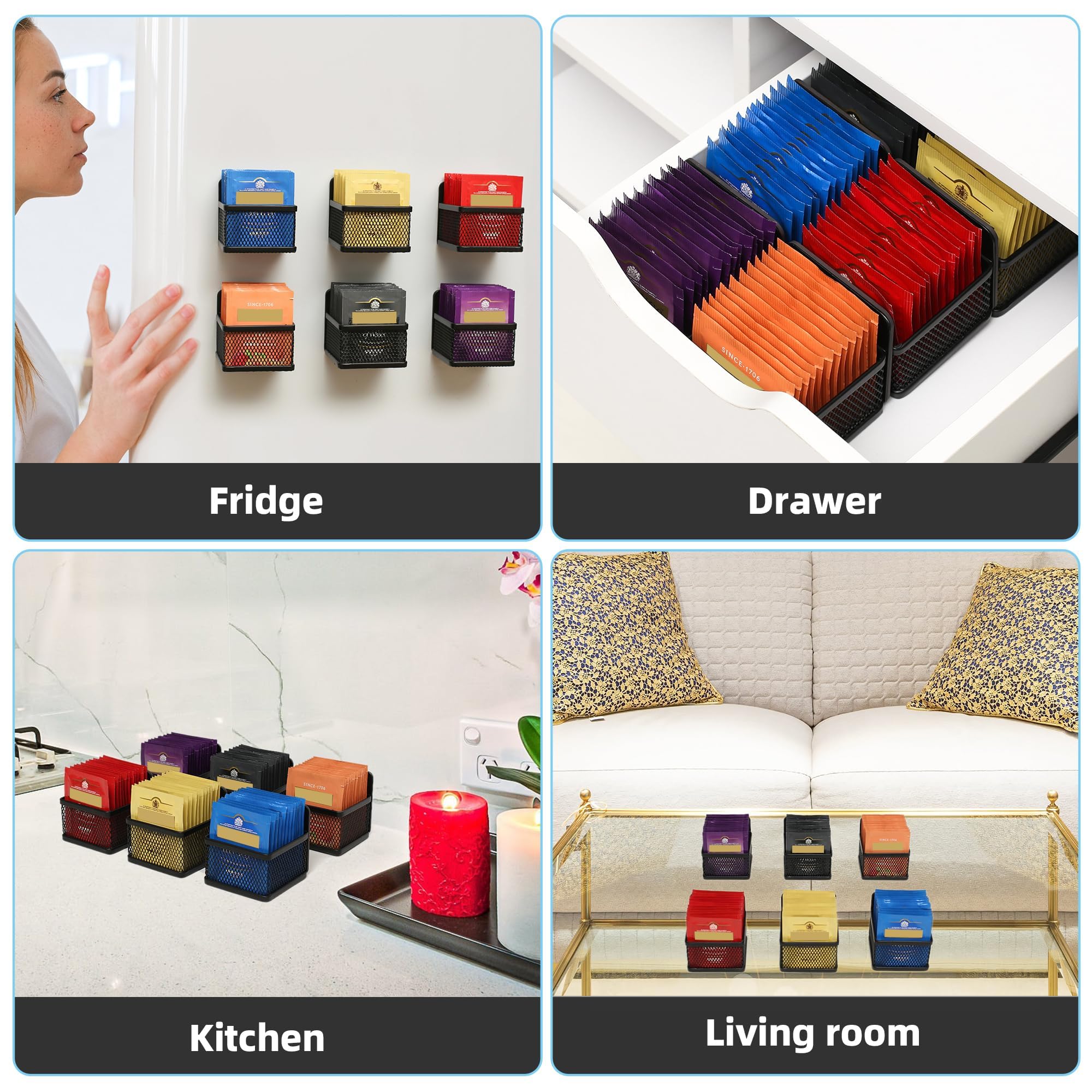 Magnetischer Teebeutelorganizer, 6-teiliges Tee-Organizer aus Metall und Aufbewahrung für Kühlschrank, Theke oder Küchenregal, ideales Tee-Geschenk für Teeliebhaber