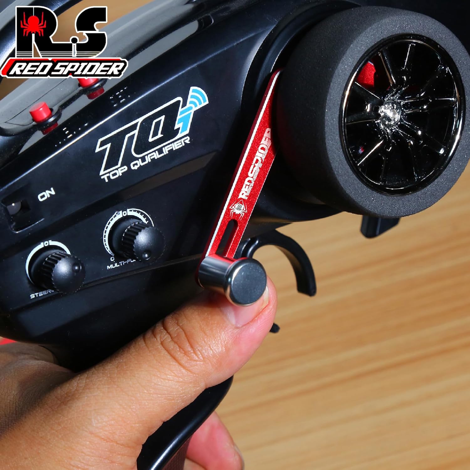 Aluminum Transmitter Steering Wheel Trigger One-Handed Control Adapter for TQi Transmitter TRX4 TRX6 1/10 TRX-4M 1/18 RC Car Crawler(Red)