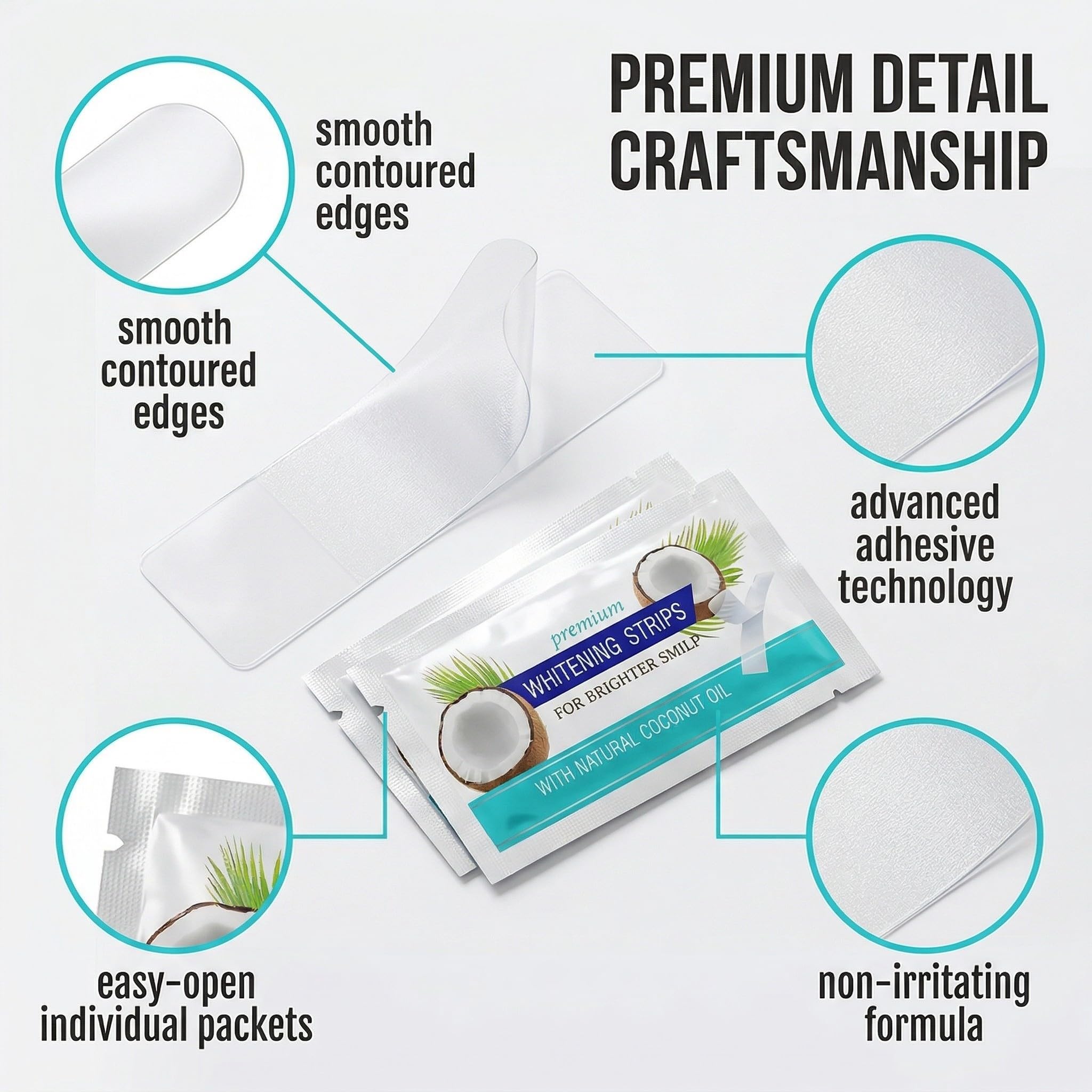7 Pezzi Cocco Strisce Sbiancanti Denti, Senza Teeth Sbiancamento Dei Denti, Whitening Strips Per Sbiancamento Delicato, Facile Uso A Casa O In Viaggio