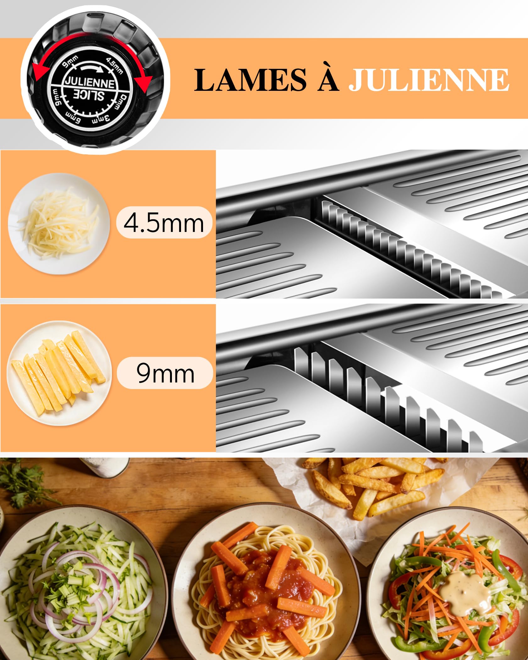 MASTERTOP Mandolina Cocina de Acero Inoxidable, Mandolina Japonesa Manual Profesional con Cuchillas Afiladas para Cortar en Rodajas y Julienne de Diferentes Espesores