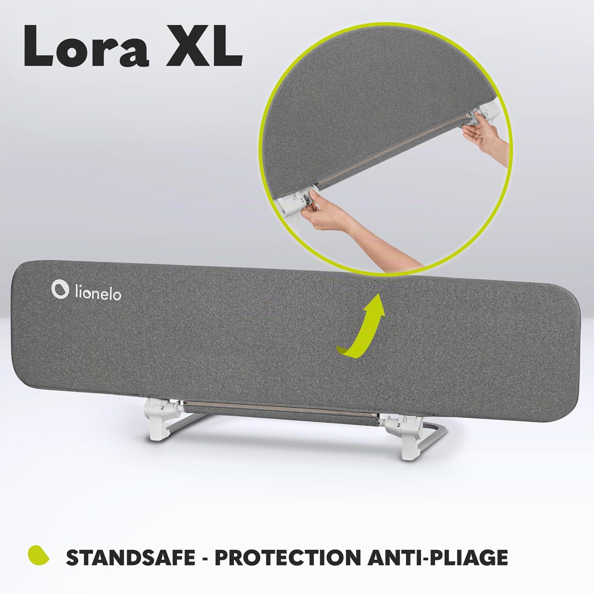 lionelo Lora XL Barrière de Sécurité Bébé Pliable 45-150 cm Réglage Inclinaison 180° Verrouillage StandSafe (Grey)