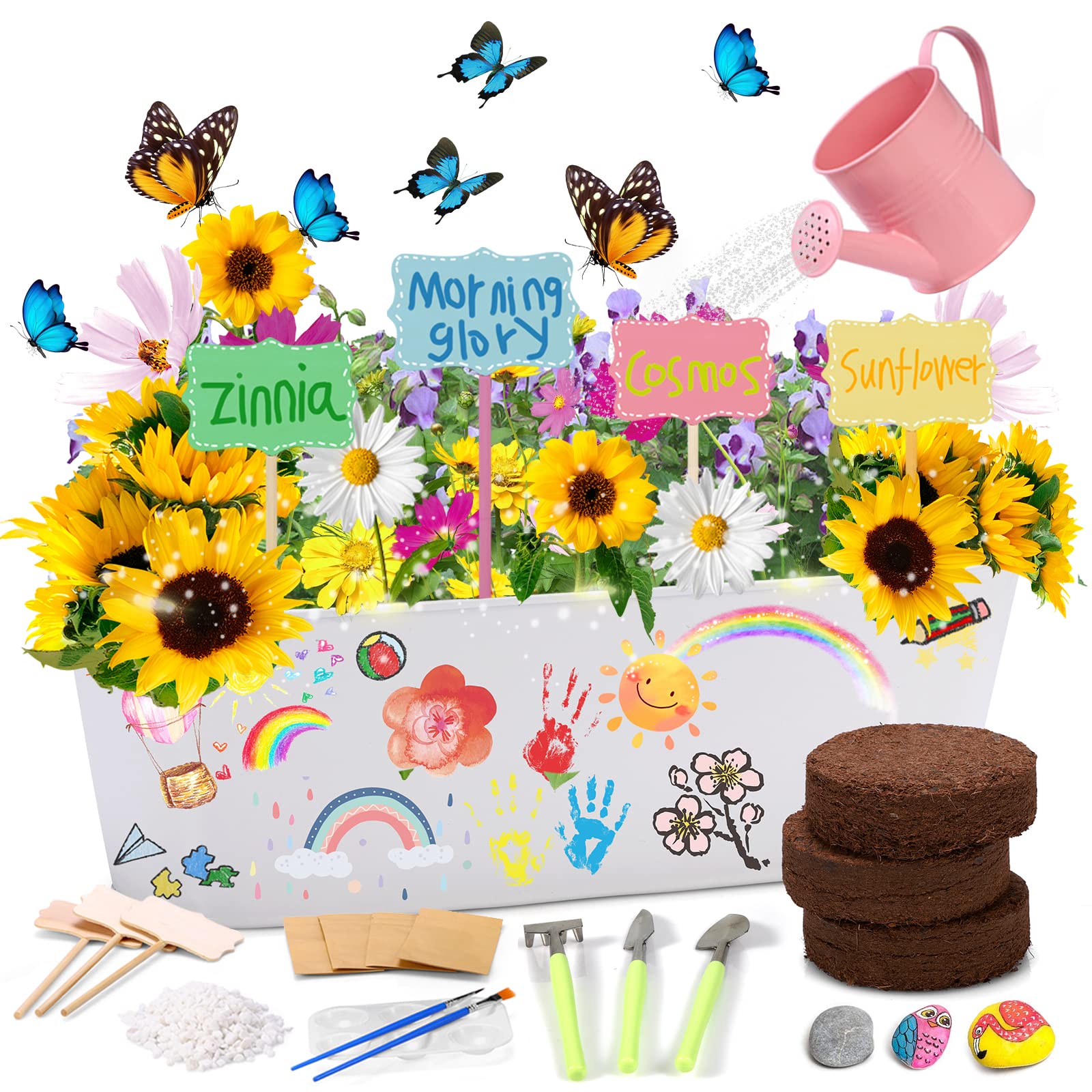X TOYZ Paint & Planting Flower Growing Kit for Kids, Planting Kit for Girls and Boys, Gardening Arts & Crafts Set Gifts for Kids 5, 6, 7, 8, 9,10, 11, 12 Years Old