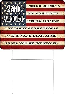 2nd Amendment USA Flag Old Glory United States of America Yard Sign Double Sided With Stake - Large, 17 Inch By 13 Inch for Military Veteran Patriotic