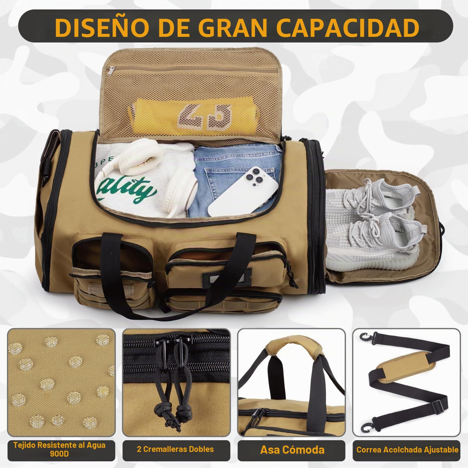 Bolsa Gimnasio Expandible Hombre,Lona Táctica Deportiva Viajes