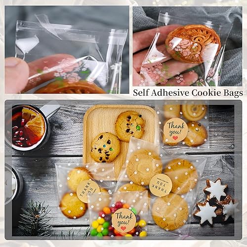 Miniatura 4 de YVPSI Bolsas autoadhesivas para galletas, bolsas de celofán transparentes con sellado, etiquetas de agradecimiento para embalaje, dulces, panadería,
