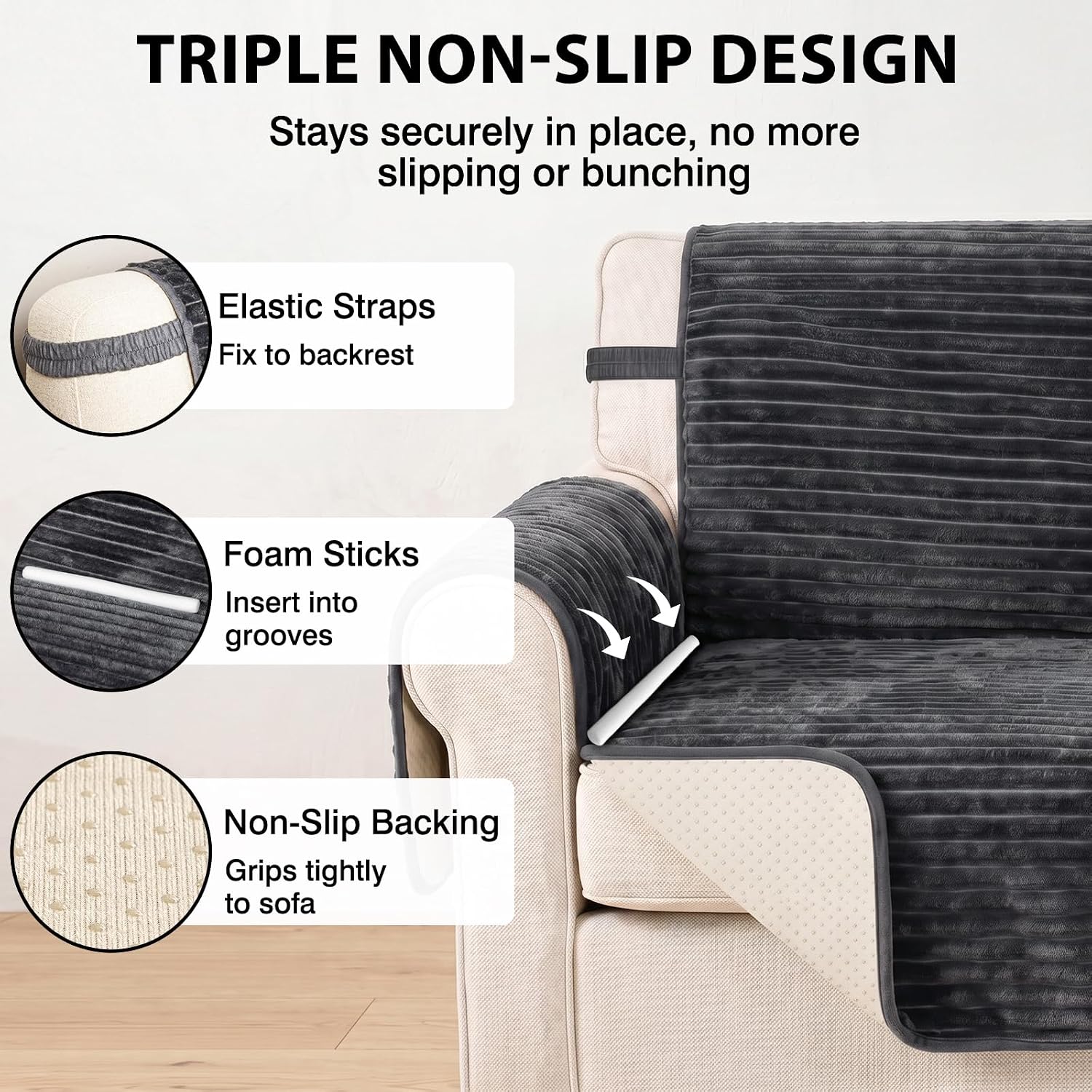 Fixwal Waterproof Flannel Sofa Couch Cover for Dogs, Dark Grey