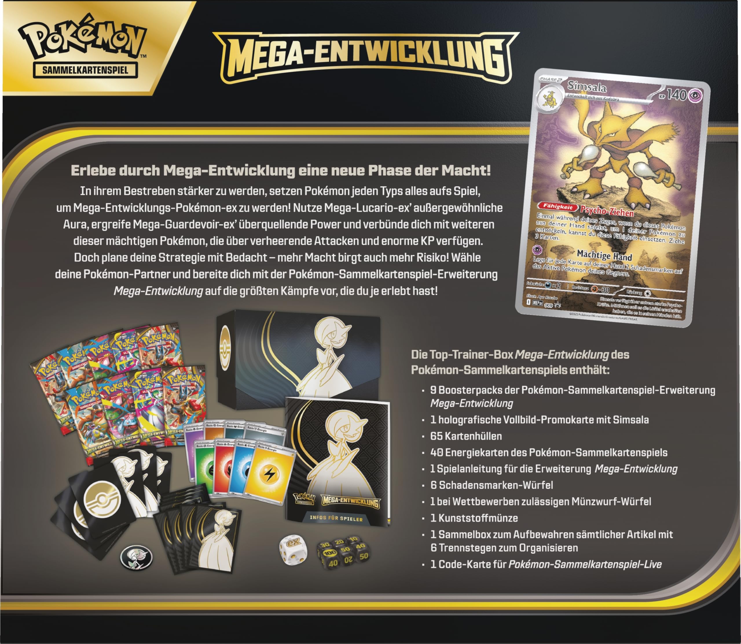 Pokémon-Sammelkartenspiel: Top-Trainer-Box Mega-Entwicklung: Guardevoir (1 Vollbild-Promokarte, 9 Boosterpacks & Zubehör)