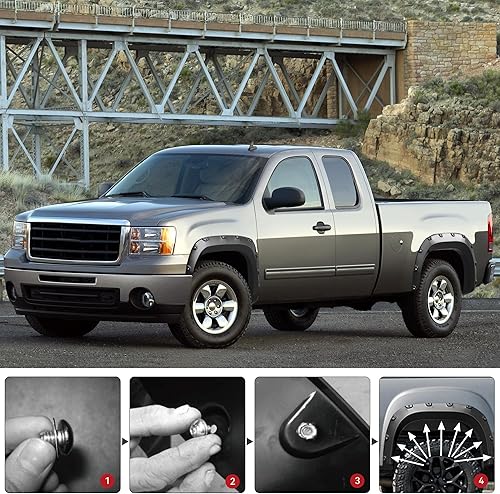 Miniatura 3 de YITAMOTOR Kit de guardabarros compatible con GMC Sierra 1500 2007-2013 con caja de 6.5 pies y 8 pies (no para cama corta), acabado negro liso estilo